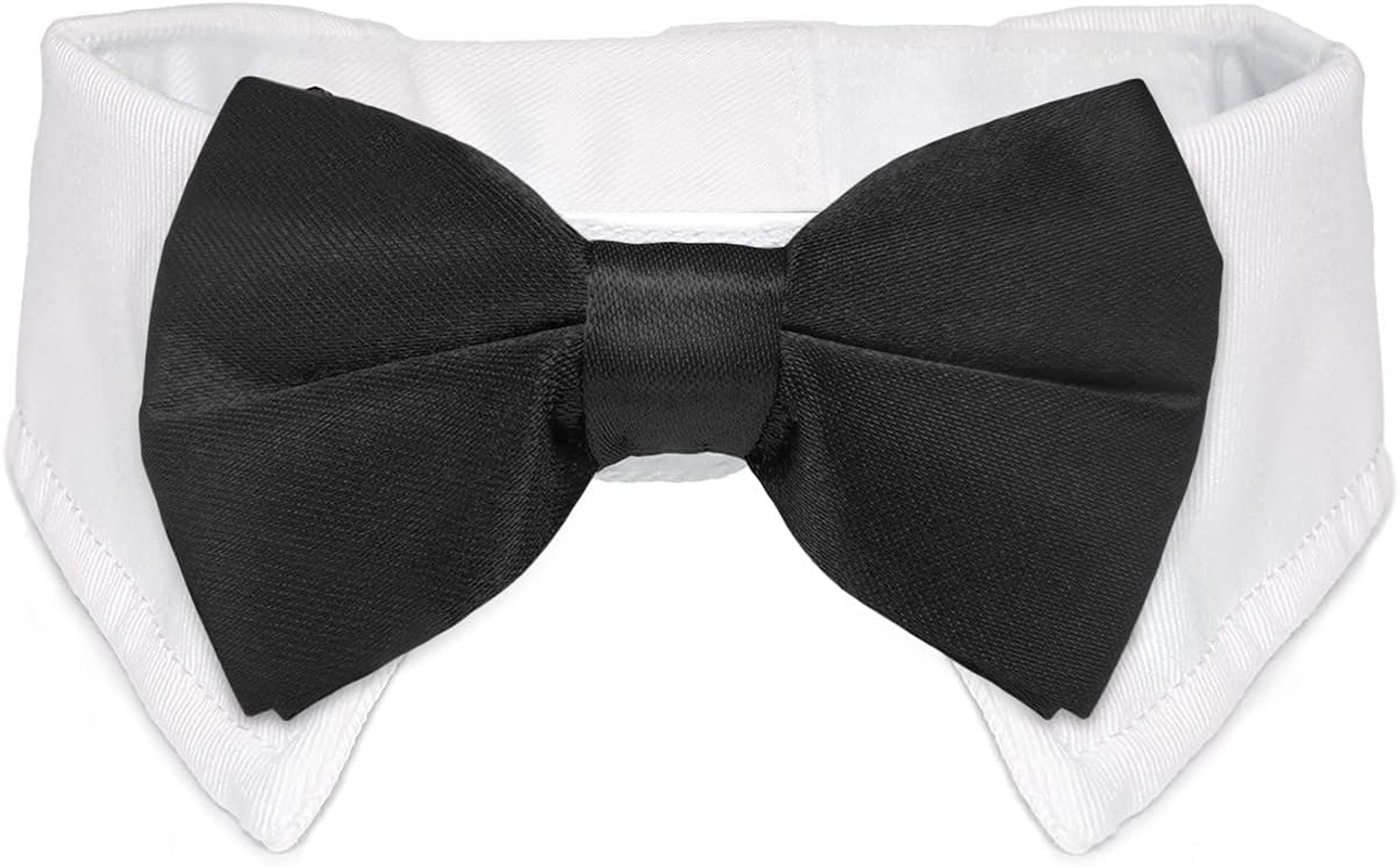 Dog Bowtie, KOOLMOX Tux Dog Collar for Weddings with Handcrafted Adjustable White Collar and Black Tie, Classic Neck Tie for Small to Medium Dogs Cats Puppies Valentine'S Costumes image number 2
