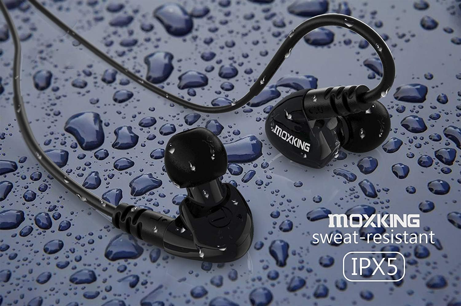 MOXKING Running Sports Earbud Headphones Wired over Ear in Ear Headsets Noise Isolation Waterproof Earbuds Enhanced Bass Stereo Earphones with Microphone and Remote for Running Jogging Gym (Black) image number 2