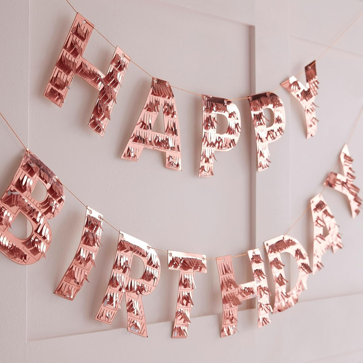 Ginger Ray Happy Birthday Fringe Bunting, Rose Gold, 1.5 M Size image number 1