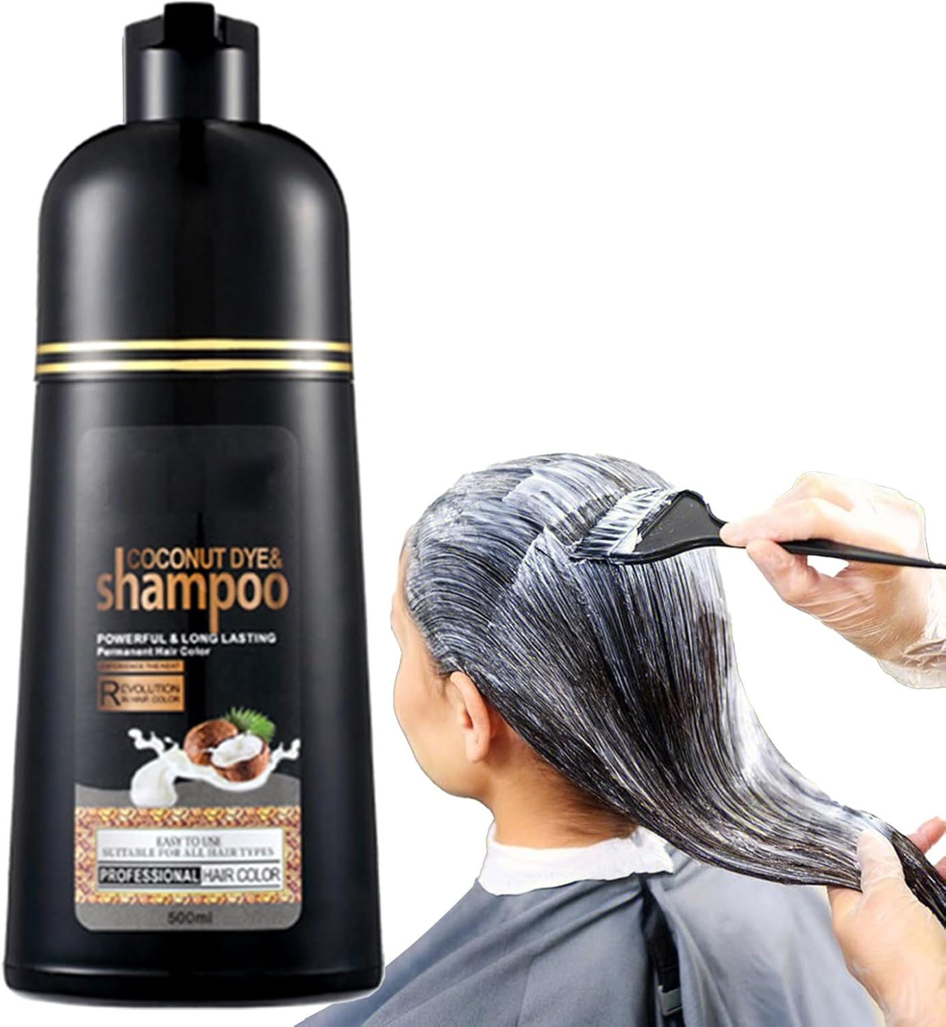 Instant Black Hair Dye Shampoo,Plant Natural Coconuts Oil Organic Hair Dye 100 Black Coverage Quick Coloring Long Lasting Color Shampoo Unisex 500Ml