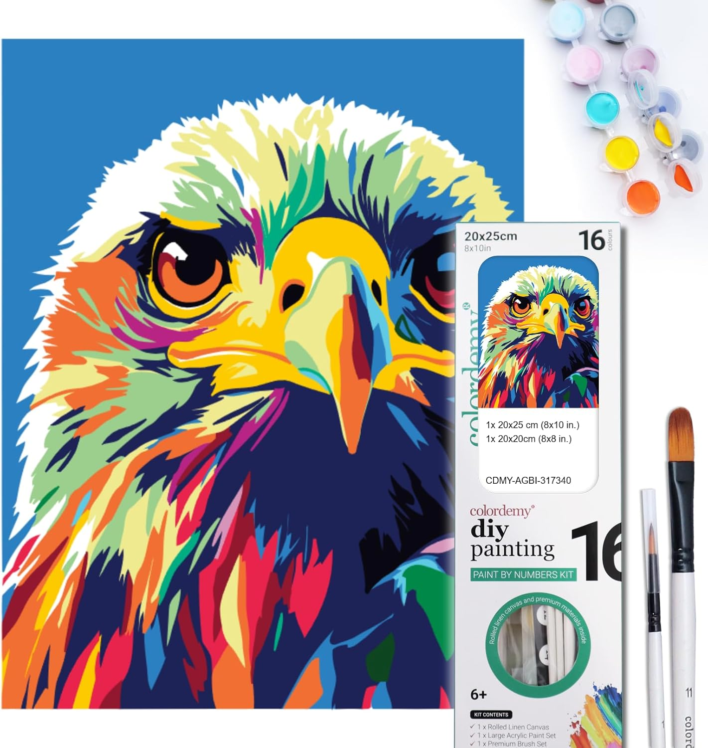 COLORDEMY 2-In-1 Paint by Numbers Kit - Rolled Canvases (20X25Cm & 20X20Cm), 16 Colours, Brushes & Paints Included - Fun for Adults & Kids, Perfect for Parties or Group Painting (Unicorn Design)