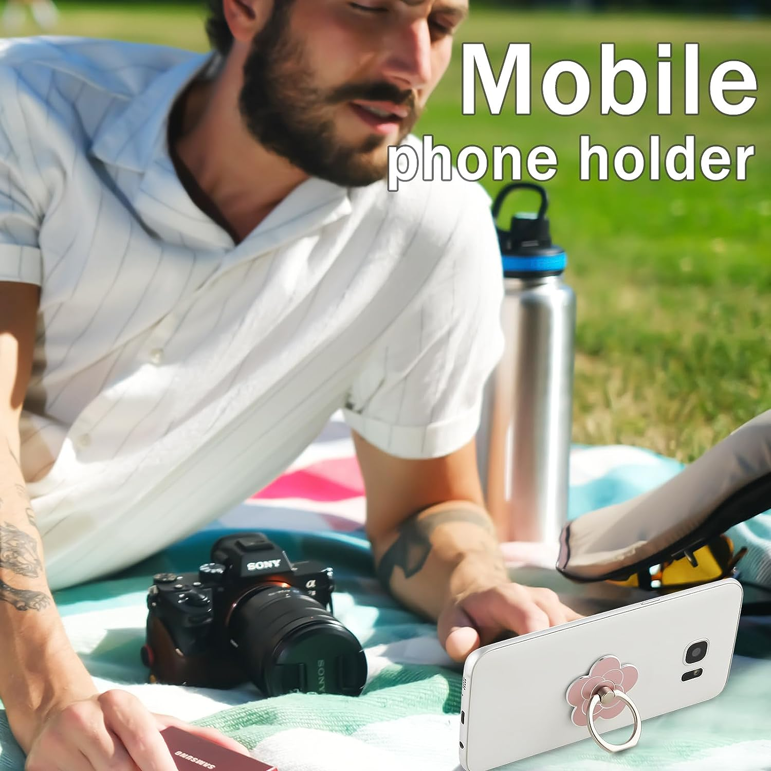 Sibba 2Pcs Phone Ring Holder Kickstand Cellphone Flower Finger Ring Grips Stand Metal Universal Accessories Compatible with Smartphone, Mobile Phones, Phone Case (Silver, Rose Gold) image number 5