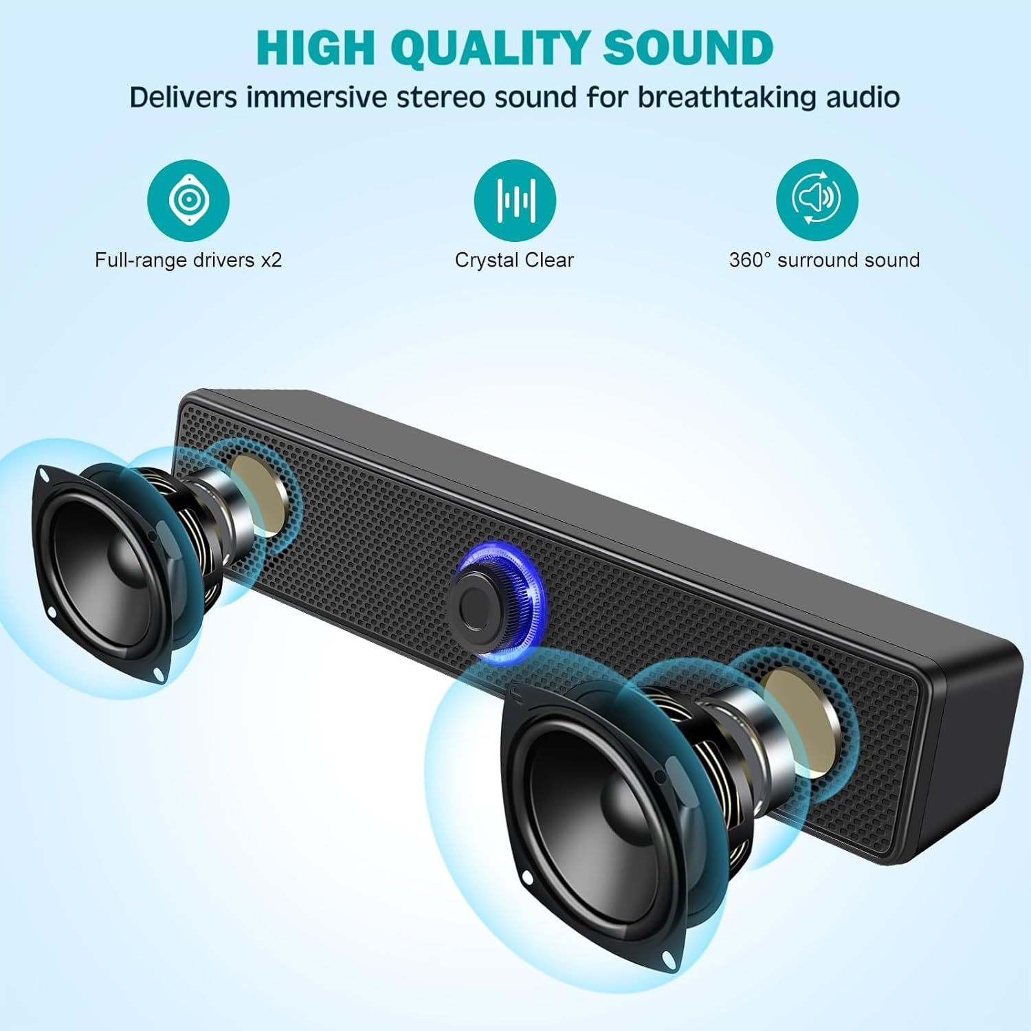 USB Computer Speakers, Stereo Sound Desktop Speakers with 3.5Mm Audio Plug for Computer, Laptop, PC, Pad, Cellphone image number 2