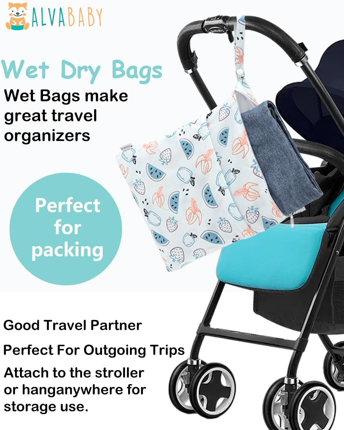 ALVABABY 2Pcs Waterproof Wet Dry Bags,Reusable with Two Zippered Pockets,Baby Cloth Diaper,Travel,Beach,Pool,Daycare,Soiled Baby Items,Yoga Gym Bag,Swimsuits or Wet Clothes 2LW04 image number 4