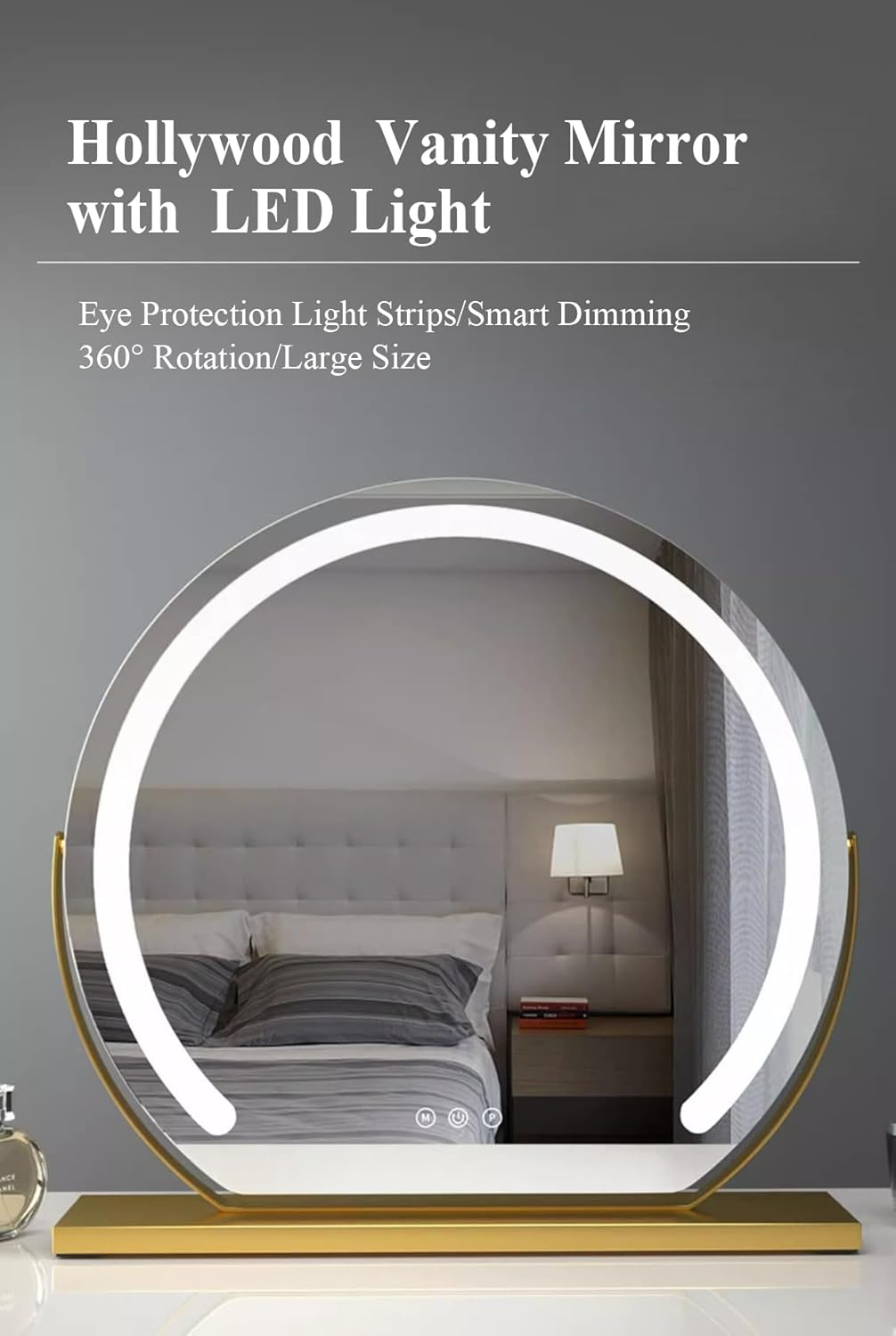 Hollywood Make up Mirror with Led Lights Lighted up Table Vanity Mirror Bedroom Dresser Big Standing Mirror (40Cm,Matte Gold) image number 2