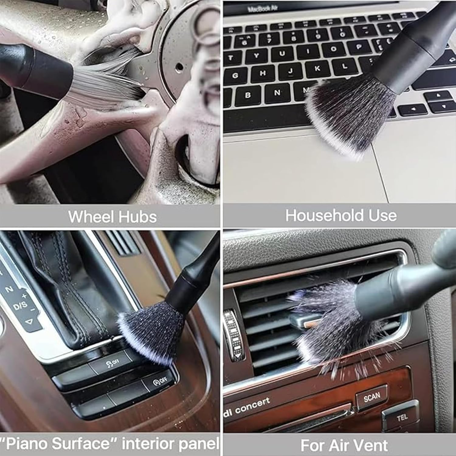 5Pcs Car Brush Set,3 Soft Premium Detail Brushes and 2 Interior Cleaning Lint Brushes,For Auto Interior Dust Brush Air Conditioner Vents, Scratch Free image number 3