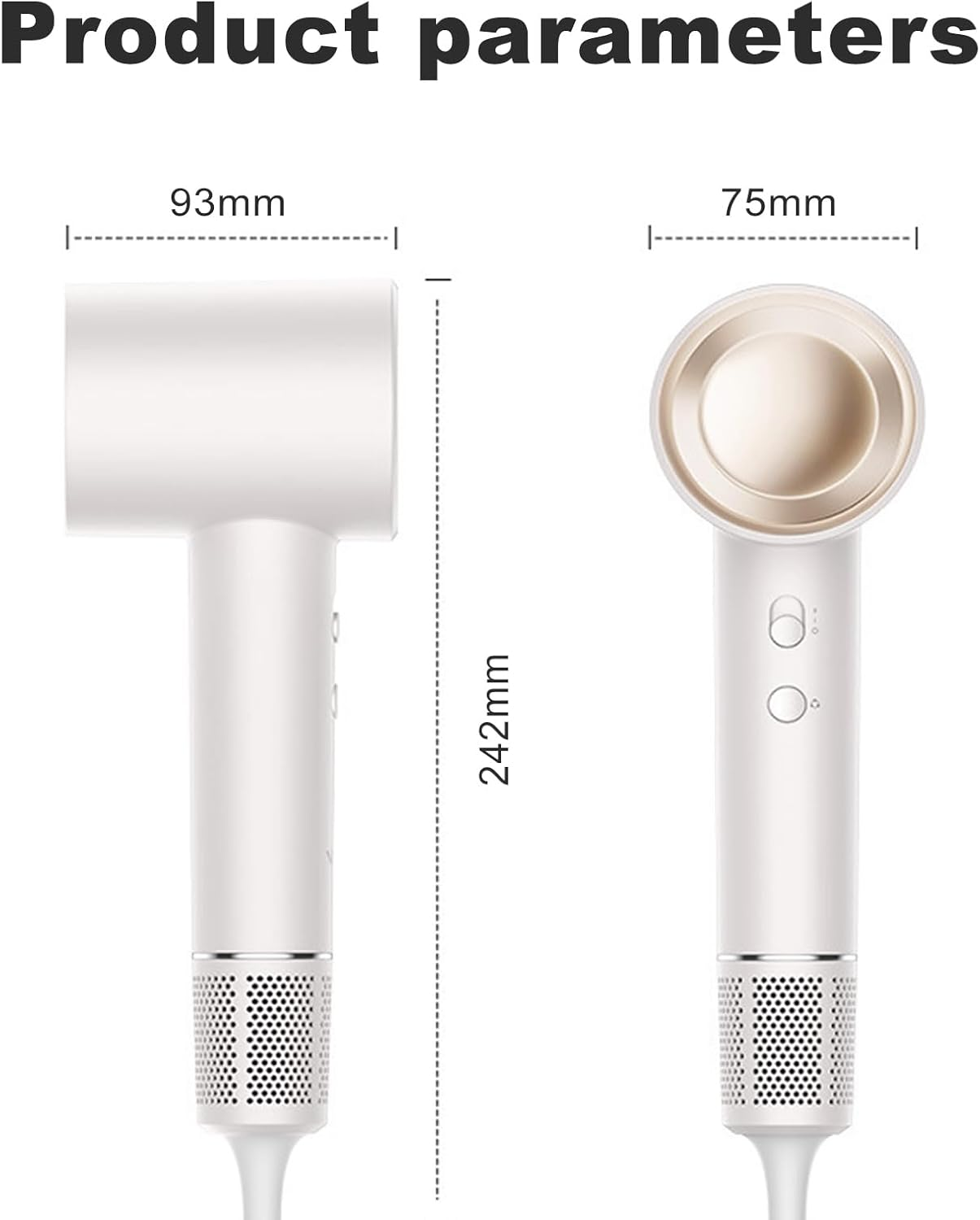 Menbyci White 1600W High Speed Hair Dryer,110000 RPM Brushless Motor Blow Dryer with Magnetic Concentrator Nozzle,Low Noise,2 Speeds and 4 Heat Settings Fast-Drying Hairdryer for Home,Travel,Salon image number 5