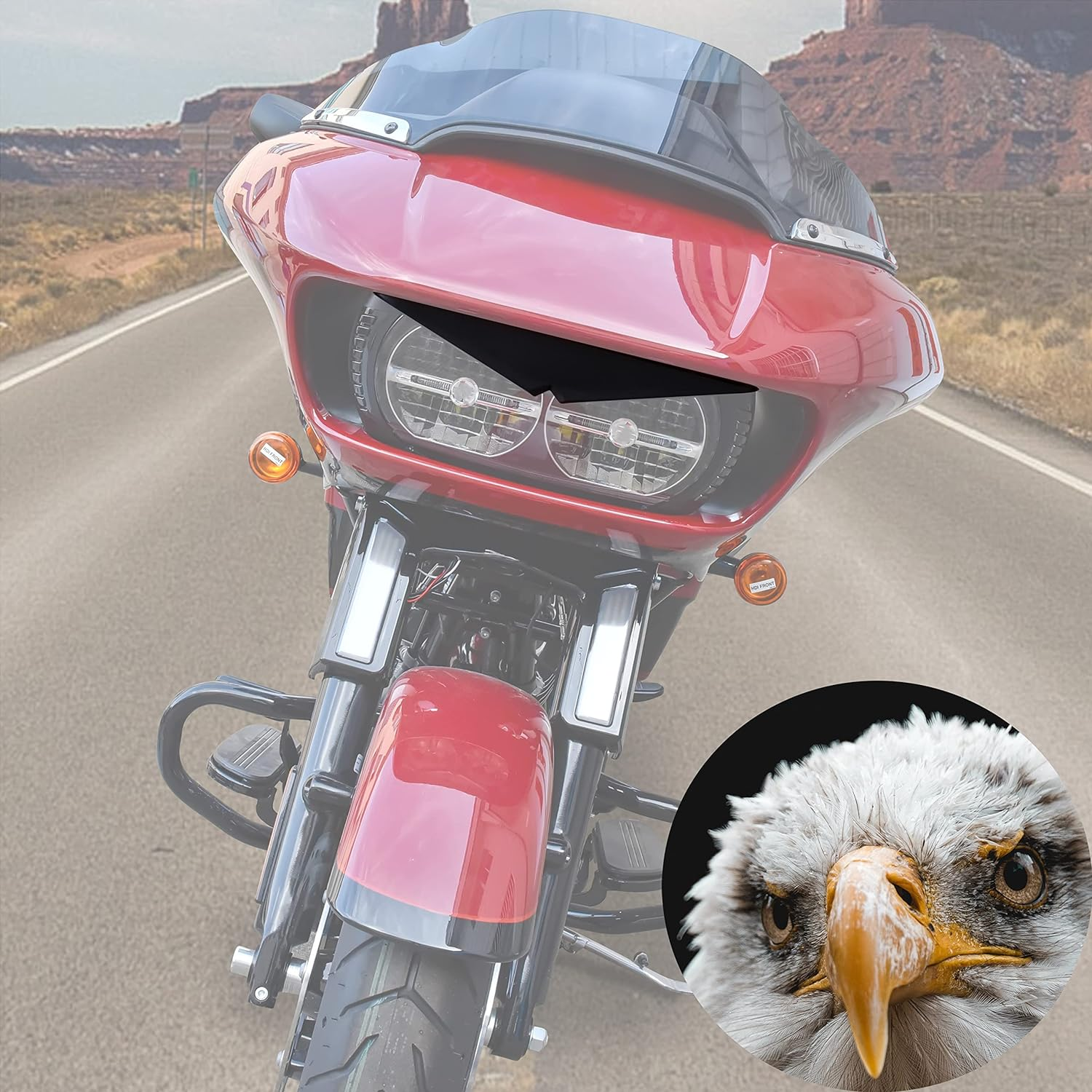 Headlight Eyebrows Sticker for 2015-Up Road Glide, Black Headlamp Eyebrow Eyelids Upper Tip Trim Decoration Cover Visor Decoration for Harley Davidson Road Glide 2015-Later Accessories image number 2