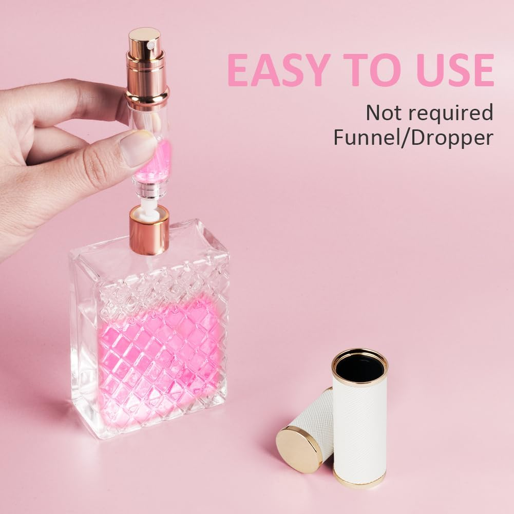 LOPHE Perfume Travel Bottle, 5ML Luxurious Perfume Atomiser Refillable, Leather Perfume Spray Bottle, Easy to Refill Perfume Atomiser for Women Men, B (White)