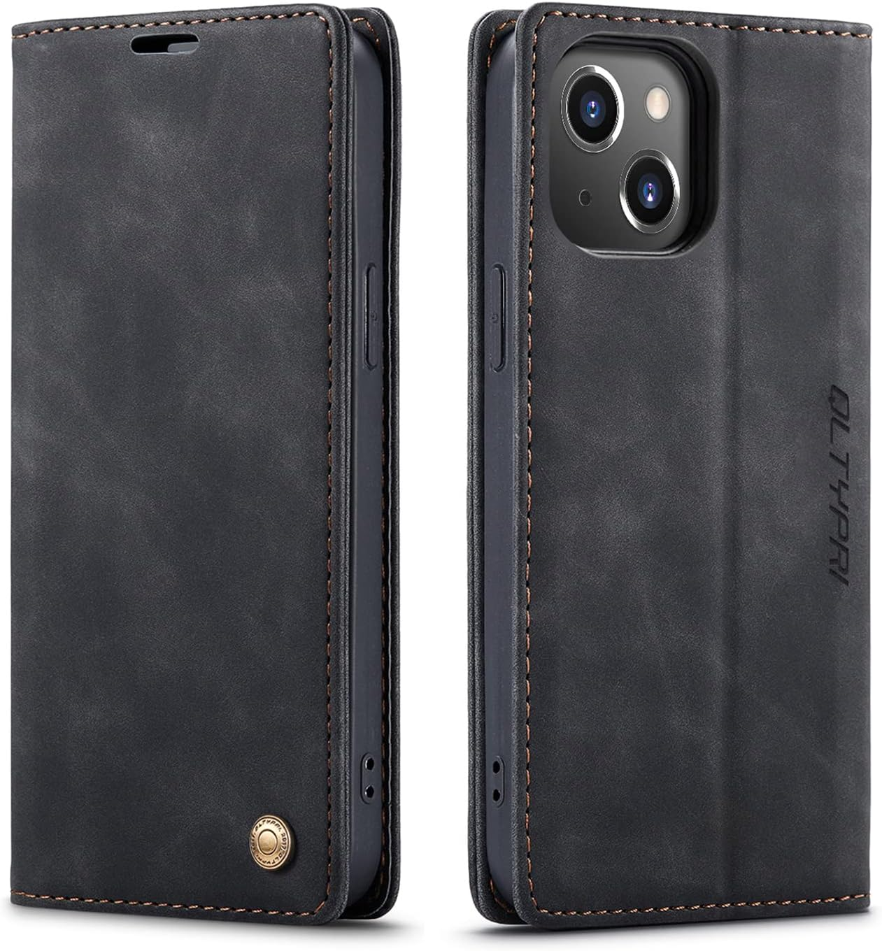 QLTYPRI Wallet Case for Iphone 14 6.1 Inch, Vintage Folio PU Leather Case with Card Slots Magnetic Closure Kickstand Flip Crashproof Phone Cover for Iphone 14 -Brown