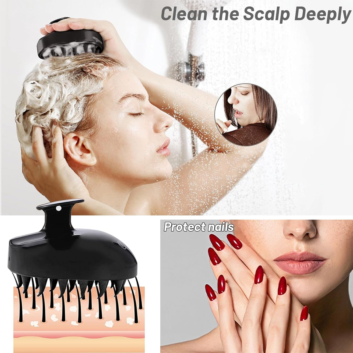 Scalp Massage Brush, 2 Pcs Soft Silicone Shampoo Hair Brush for Exfoliating and Head Massage, Stimulates Hair Growth, Reduces Dandruff, Hair Gentle Head Massage Brush for Wet Dry Hair (Black+Pink) image number 1