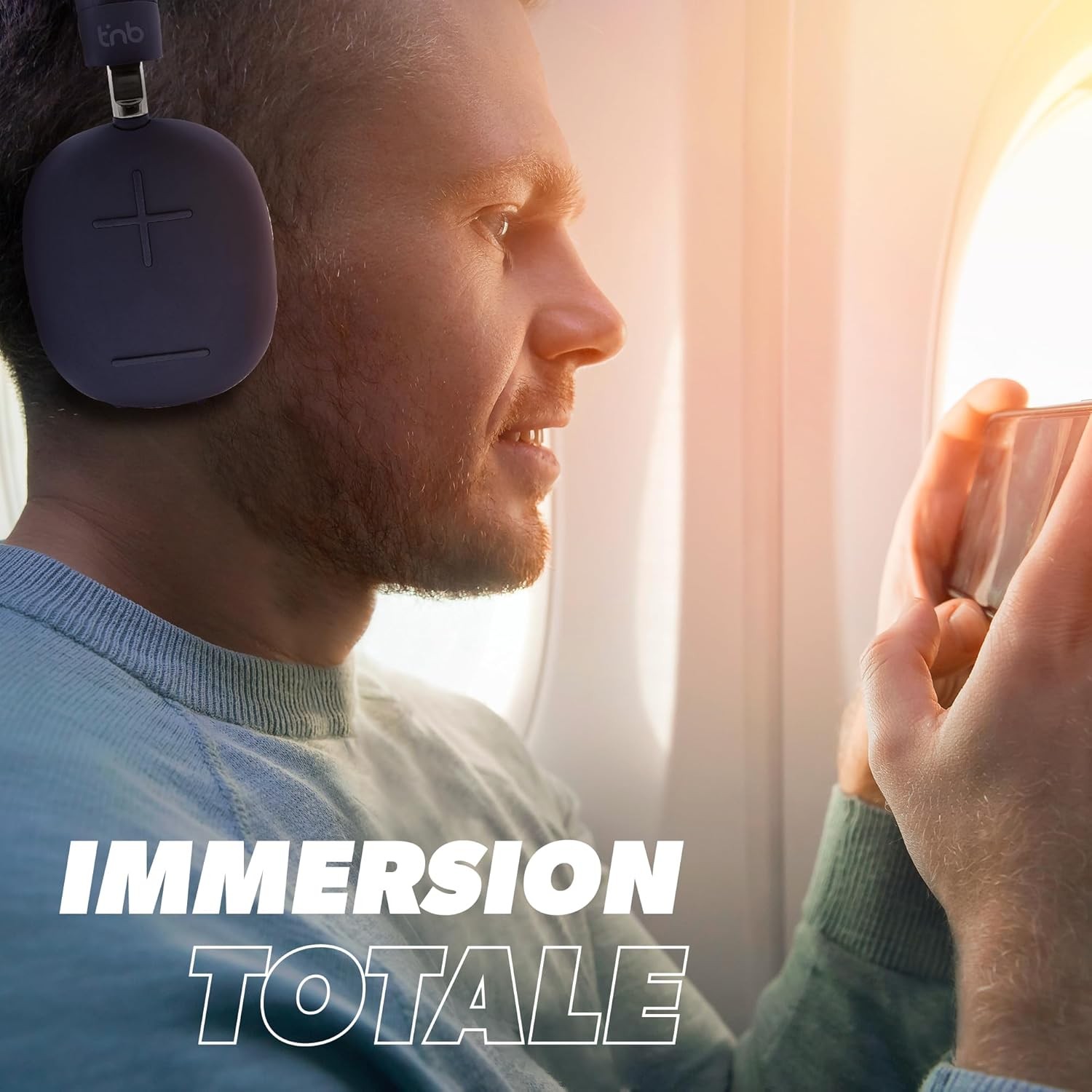 T'Nb - Wireless Bluetooth Headphones with Active Noise Cancellation, Circumaural, Comfortable and Comprehensive, Stereo Sound with Built-In Microphone, up to 50 Hours Battery Life - Blue image number 5