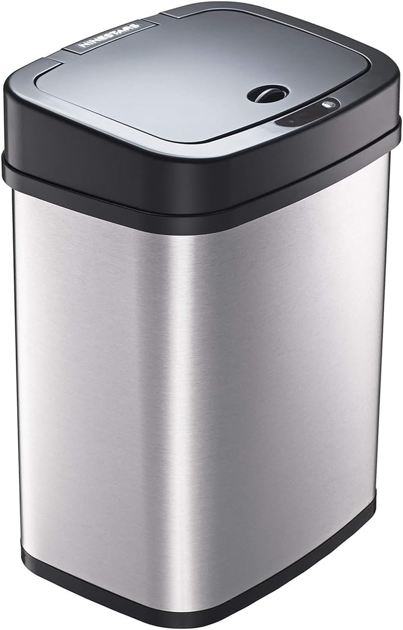 Ninestars DZT-12-5 Bedroom or Bathroom Automatic Touchless Infrared Motion Sensor Trash Can, 3 Gal 12L, Stainless Steel Base (Rectangular, Black Lid) image number 2