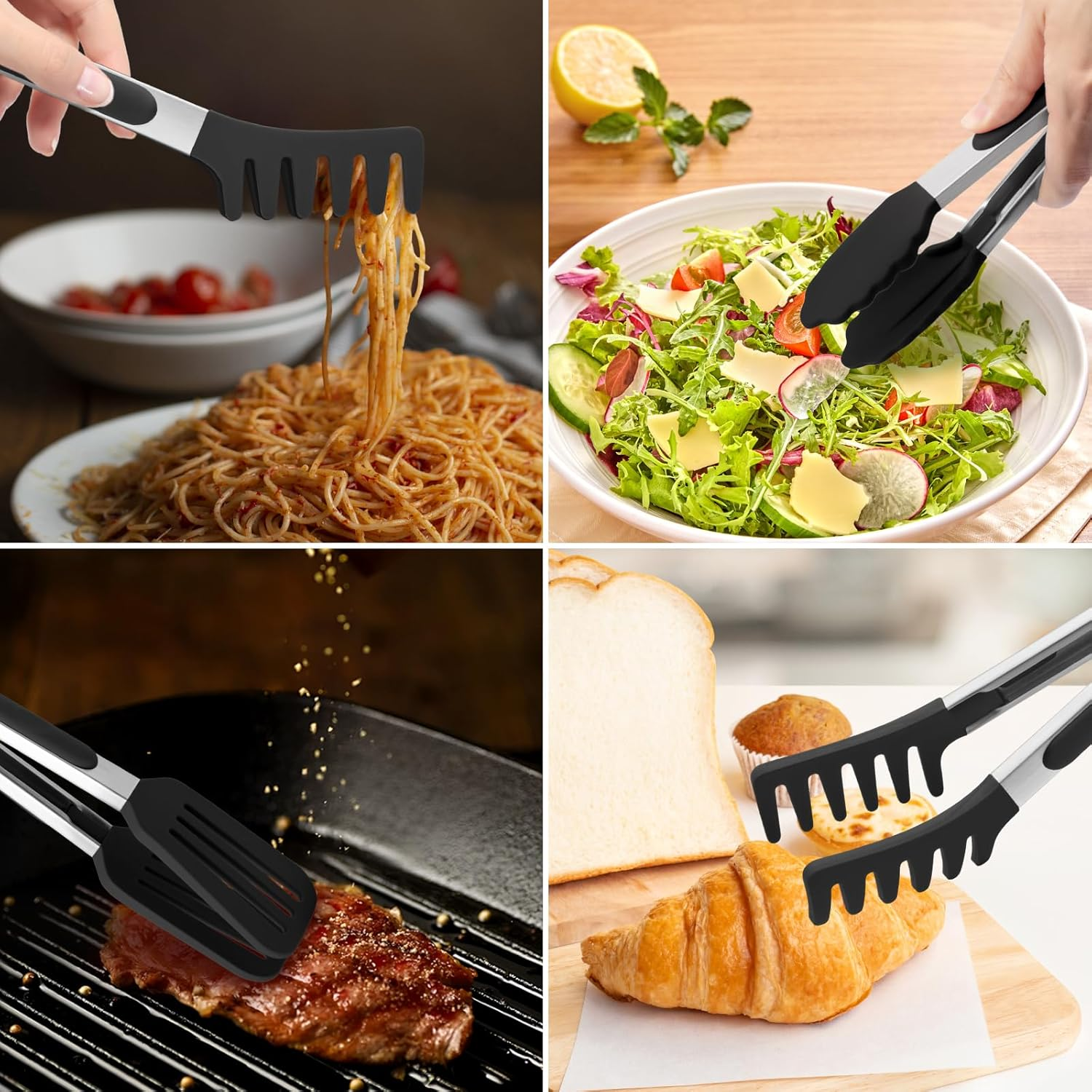 3 Pack Silicone Tongs for Cooking,Maywe Tanso 9 Inch Cooking Kitchen Tongs with Silicone Tips,Nonstick Stainless Steel Tongs for Steak Pie Pizza Pasta Spaghetti Salad BBQ Buffet image number 5