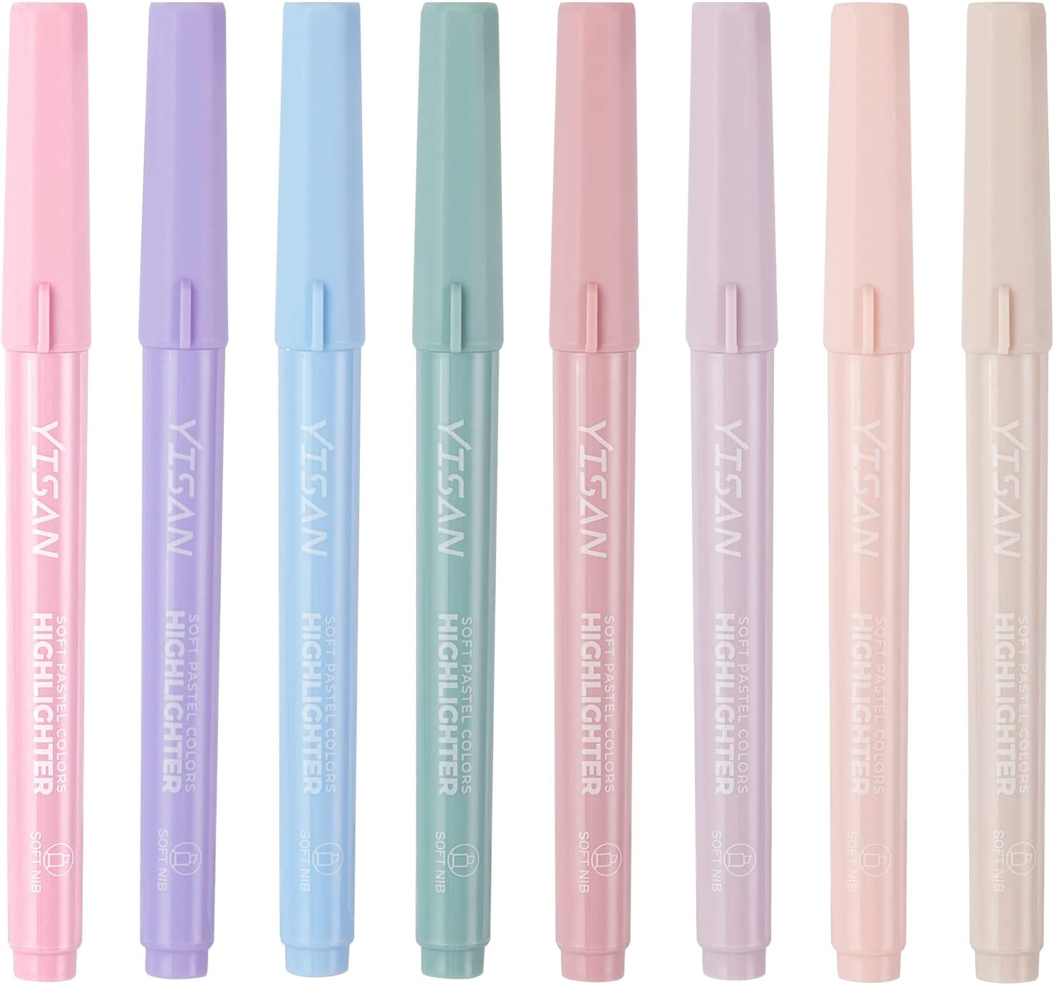 YISAN Pastel Aesthetic Highlighters,Soft Chisel Tip Bible Highlighter Pens No Bleed through Assorted 8 Colors for Journaling,Stationary Supplies,70245 image number 2