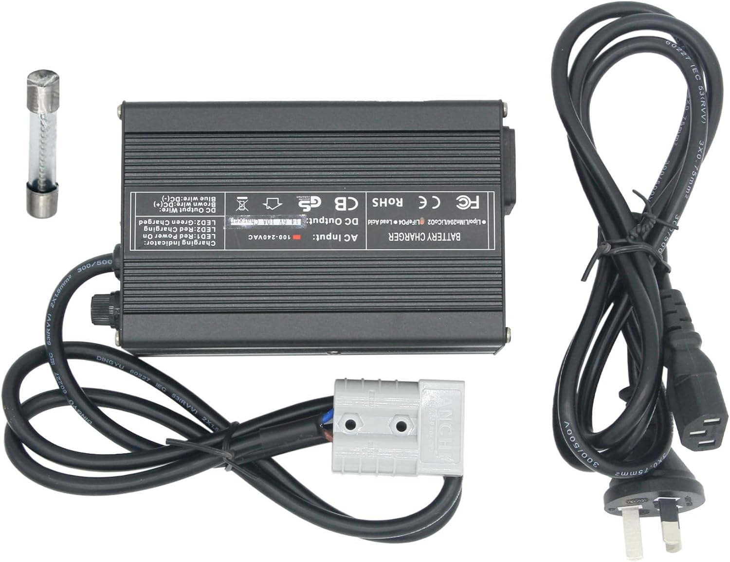 DIGISHUO 14.6V 10A Lifepo4 Battery Charger with Anders Plug, 14.6V Lifepo4 Charger Multi-Stage Intelligent Maintainer for 12V Lithium Iron Phosphate Batteries image number 2