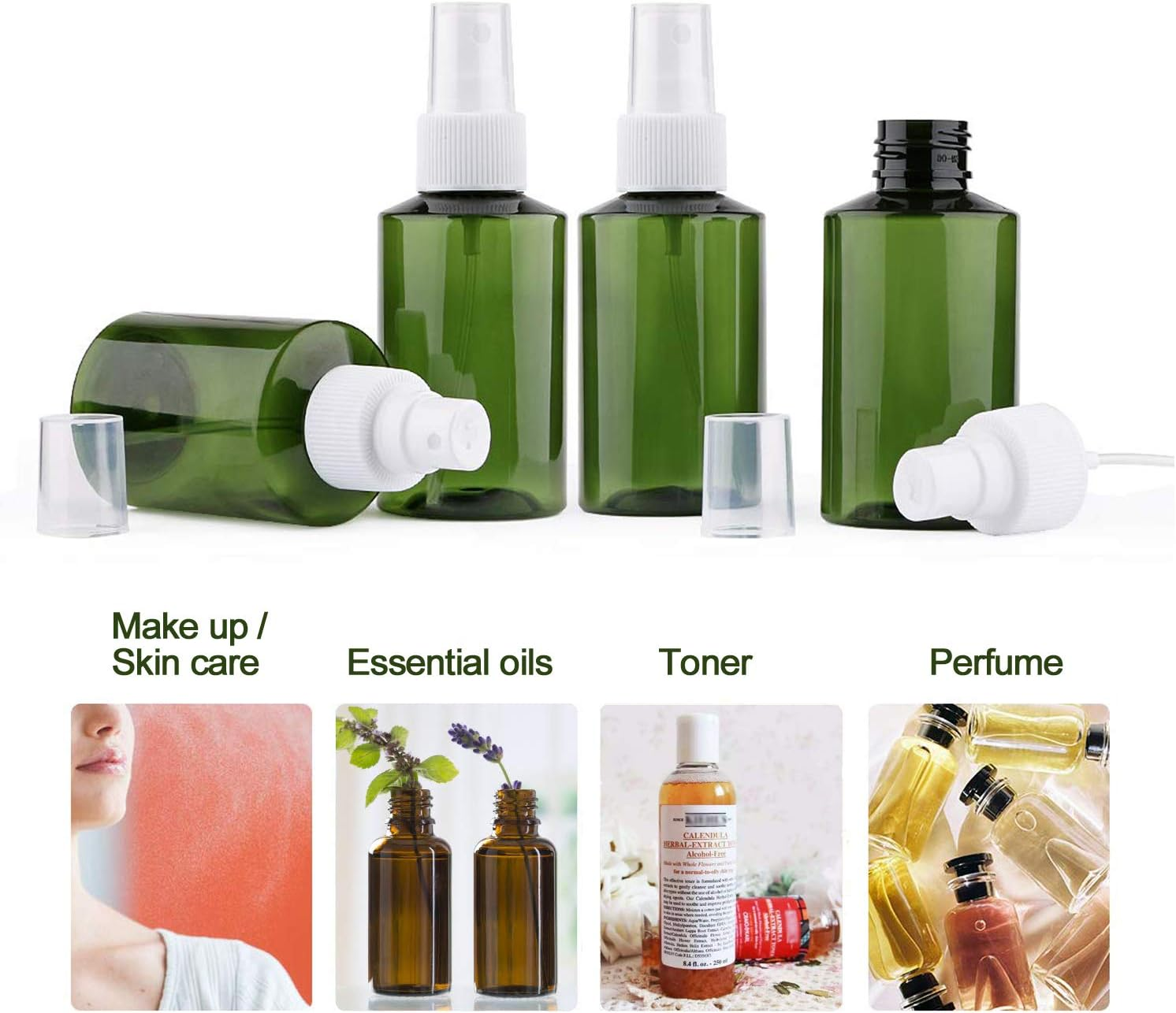 Alledomain Plastic Spray Bottles - Empty Refillable Fine Mist Travel Atomiser Sprayers Plastic Bottles Set Liquid Containers with 2 Funnels - Ideal for Makeup Remover Cosmetic Beauty Care, 150Ml*3, 150Ml - 200Ml*3 image number 5