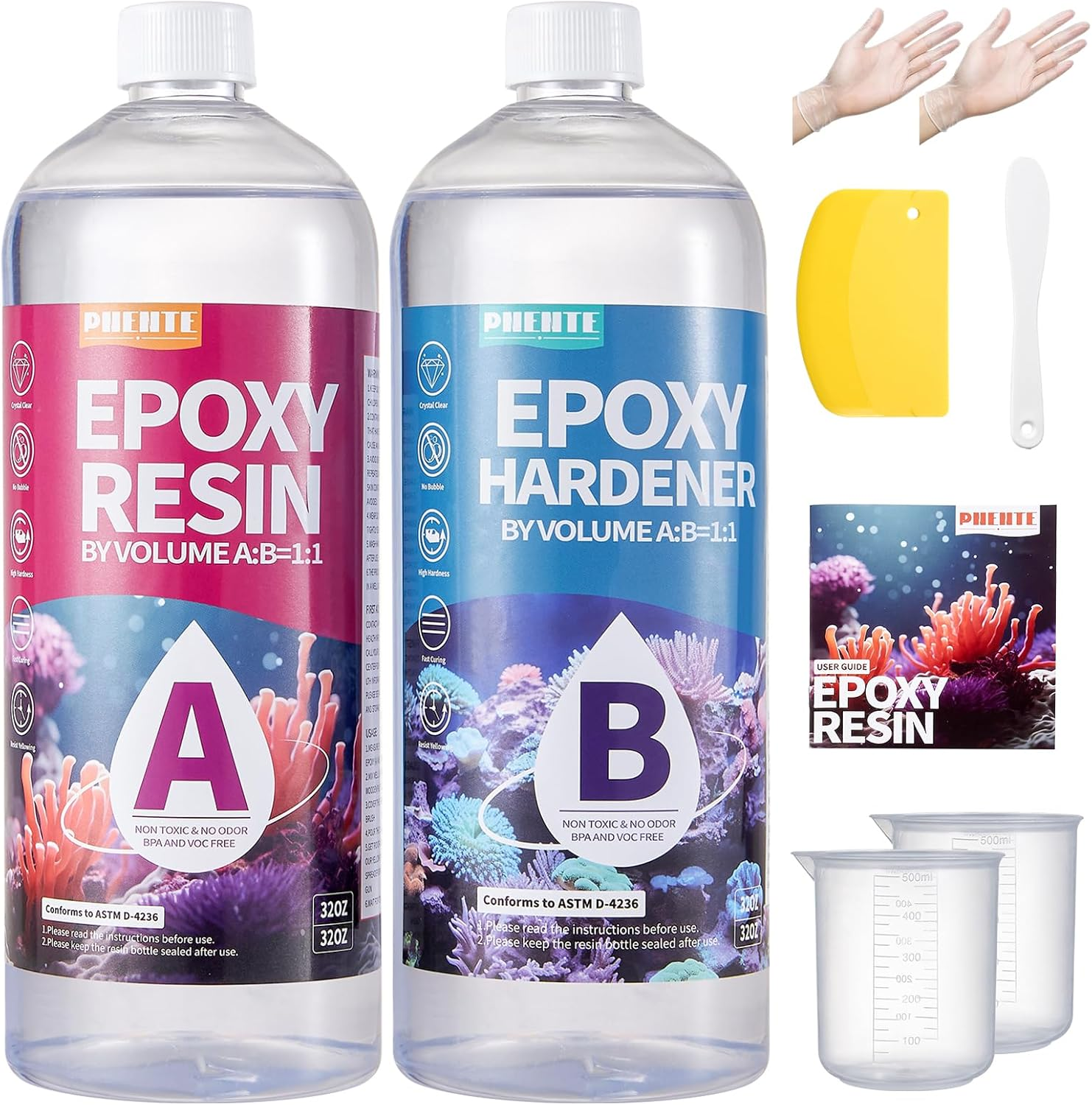 64OZ(1.9L) Epoxy Crystal Clear Epoxy, No Yellowing No Bubble Self Leveling Coating Casting Resin for Table Tops, Art Crafts, Jewelry, Molds, DIY Projects 1:1 Ratio(32Oz X 2) image number 1