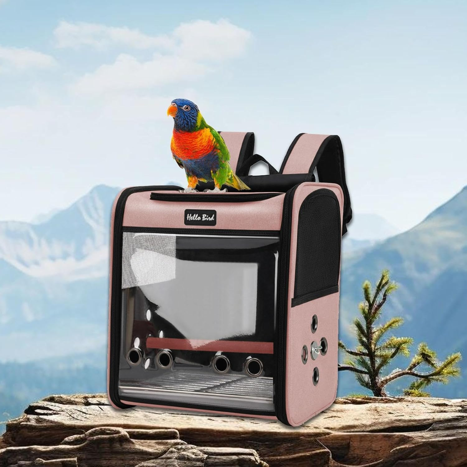 Bird Carrier Bag for Cockatiel,Backpack with Stand, Portable Vet Visit Bag,Easy Cleaning,Bird Travel Backpack,Pet Travel Cage, Pink (Pink) image number 3