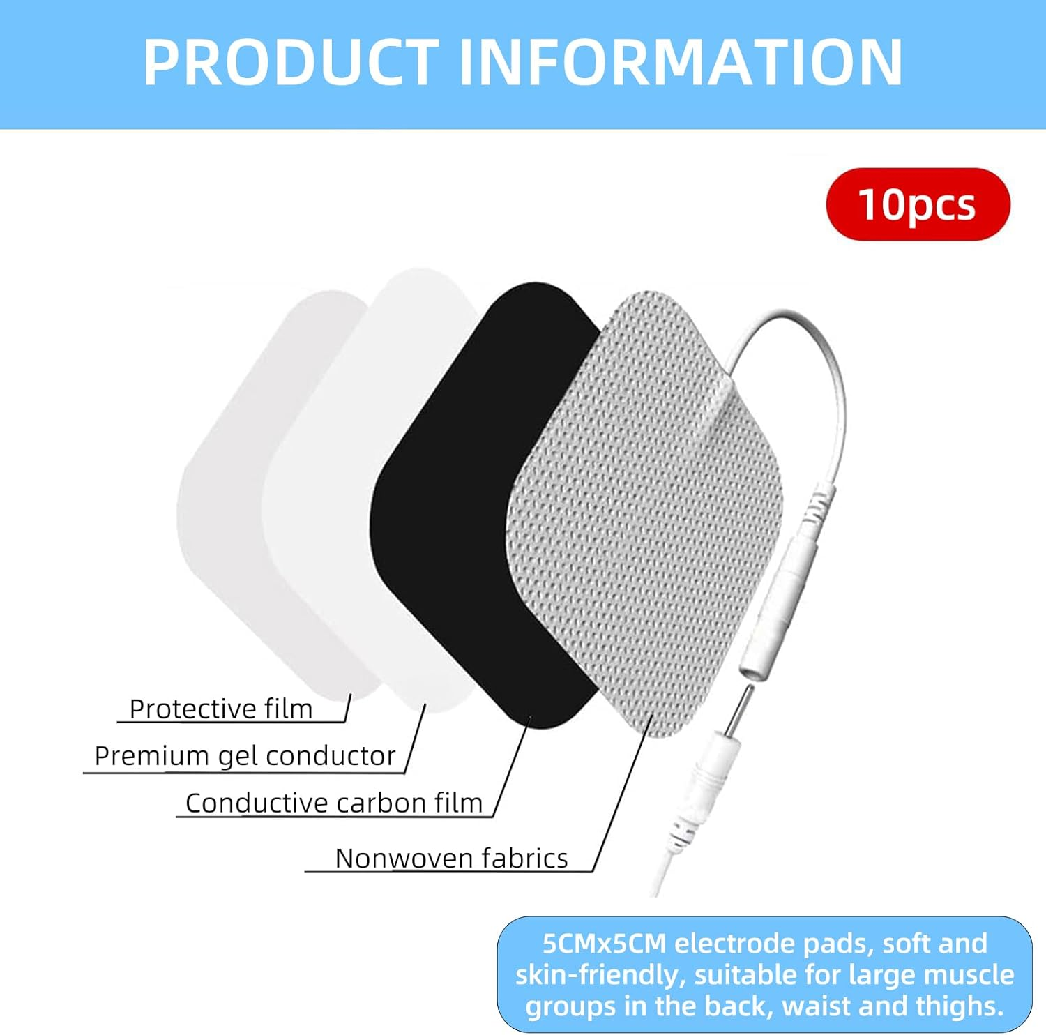 Hzqzaoan 10-Pack Gel Pads Replacement Set for Massager | TENS Machine Pads & TENS Pads | Long-Lasting Adhesive Gel Pads for Comfortable Therapy Sessions &ndash; Reusable & Skin-Friendly image number 4