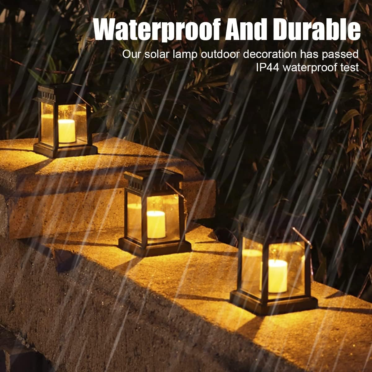 Solar Candle Lantern Outdoor LED Solar Lantern Auto On/Off Solar Landscape Light IP44 Waterproof Hanging Lantern Light for Garden Path Yard Patio Driveway Walkway image number 4