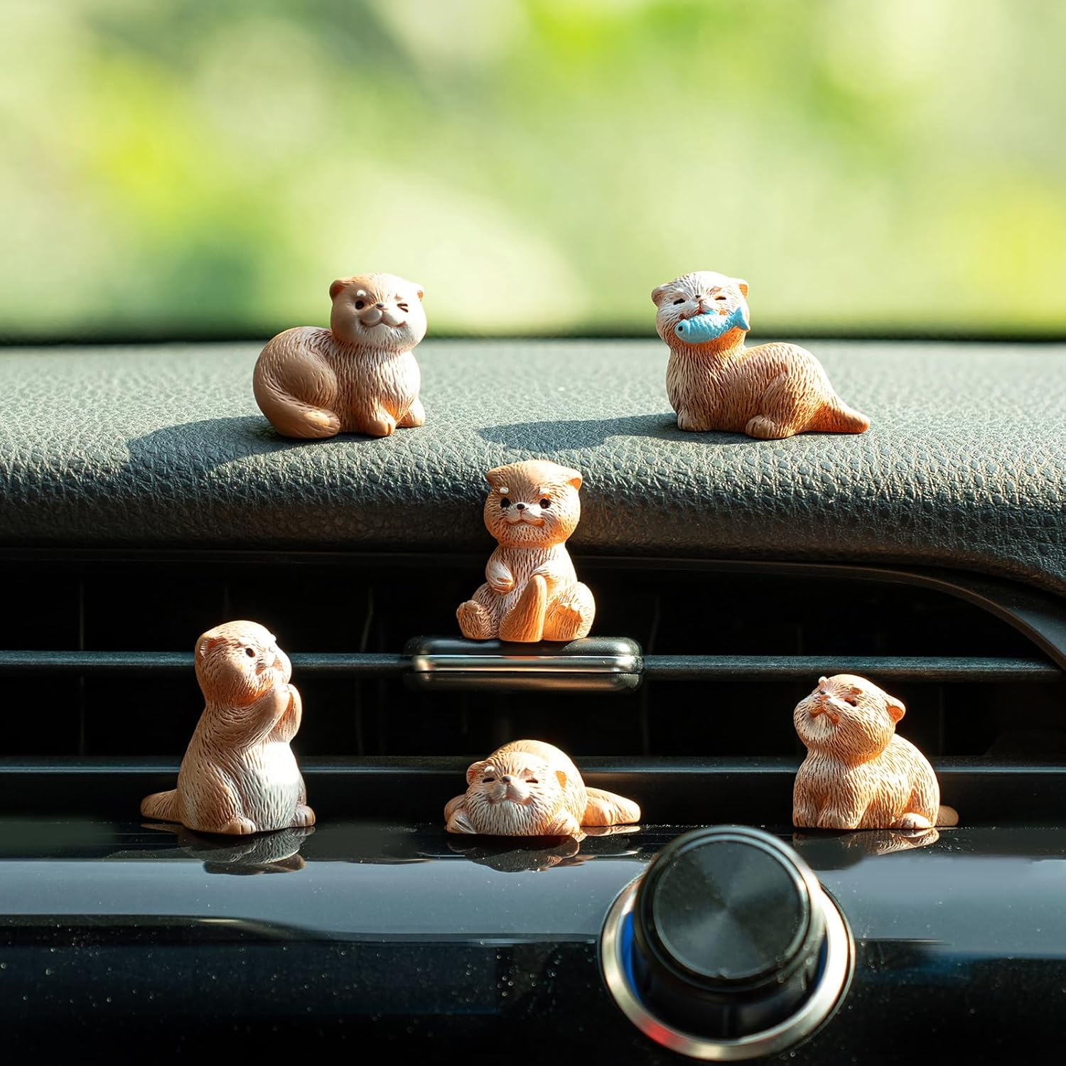 Rislobx 6PCS Otter Car Dashboard Decor, Sea Otter Car Dashboard Decorations, Cute Car Ornament Rearview Mirror Accessories, Otter Figurine for Auto Home Office Desk (Brown)