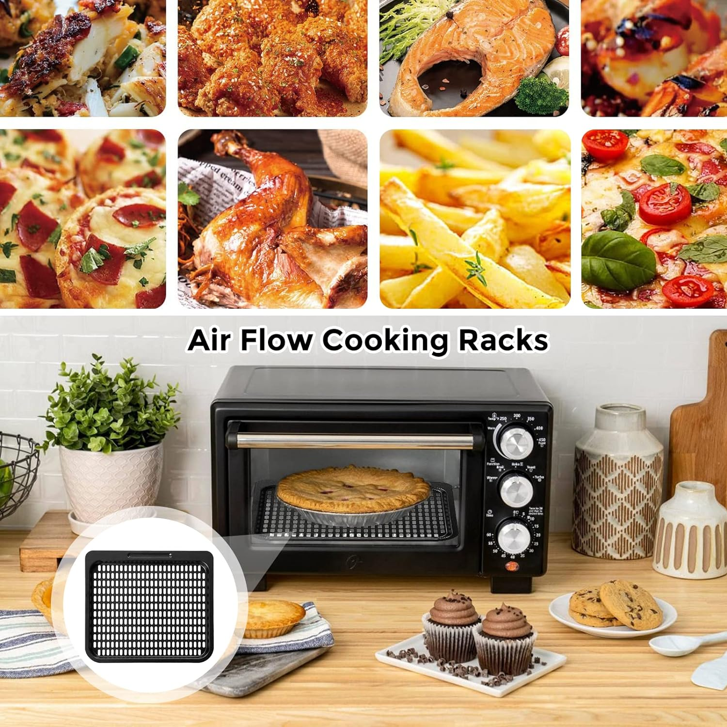 Air Fryer Cooking Tray for Instant Vortex Plus10 Qt, 2 PCS Food Grade Nonstick Replacement Rack Parts Grill Pan Crisper Plate for Powerxl Chefman Innsky CROWNFUL 10.6Qt Air Fryer Oven, Dishwasher Safe