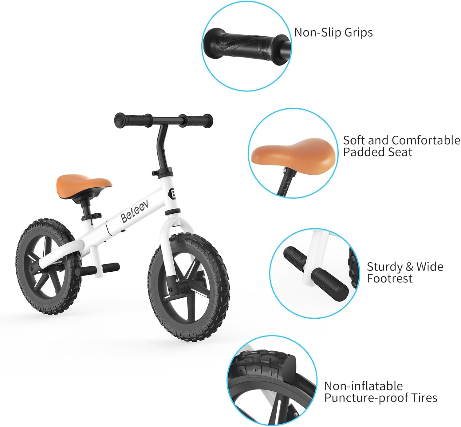 BELEEV C2 Balance Bike 2 Year Old with LED Light-Up Wheels, Adjustable Seat and Handlebar, Footrest, 12 Inch Anti-Skid Wheels, Kids Toddler Baby Walker Bike First Birthday 2-5 for Boys Girls image number 1