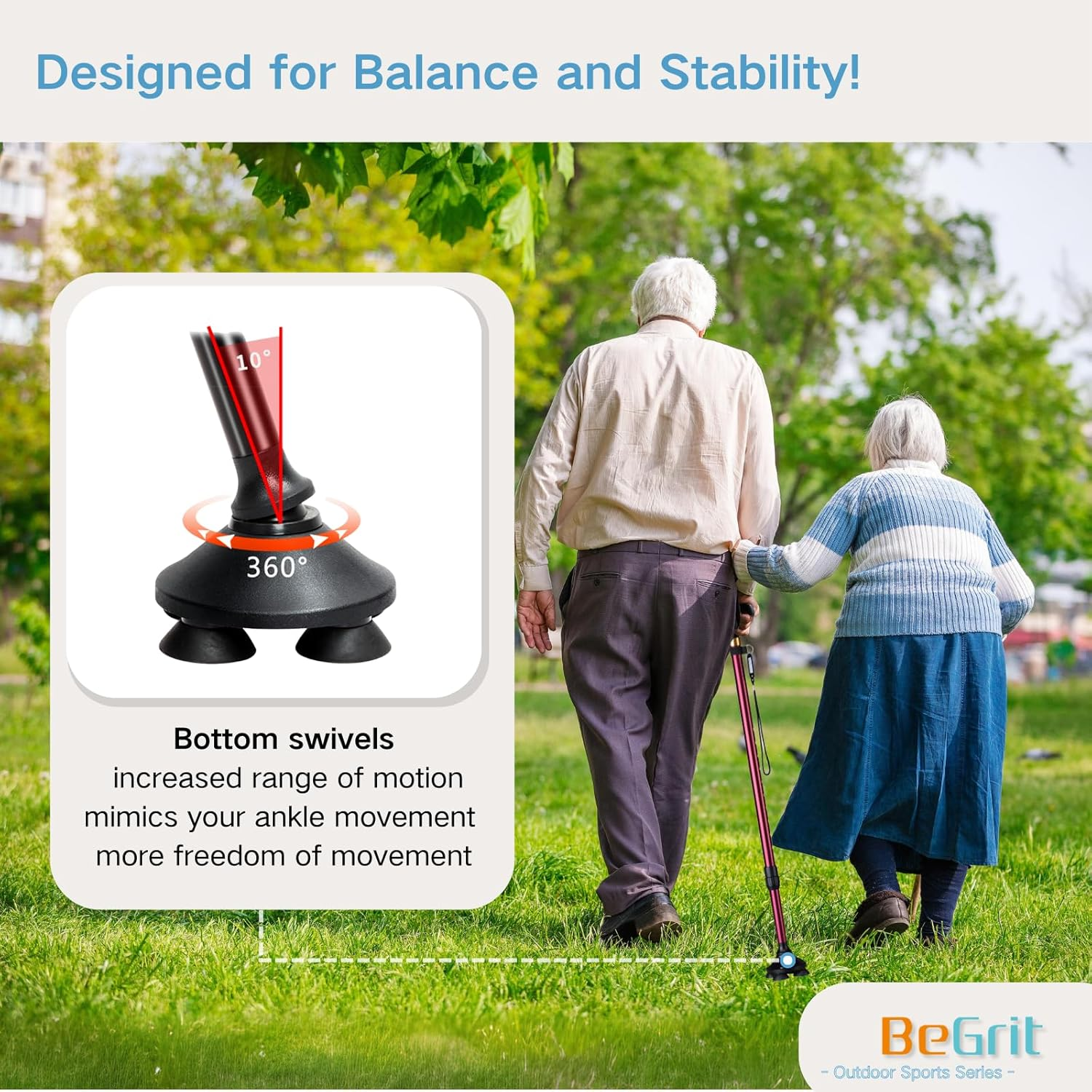 Begrit Walking Cane Black Walking Sticks- Adjustable Height for Seniors and Adults, Enhanced Stability and Support 142～188Cm