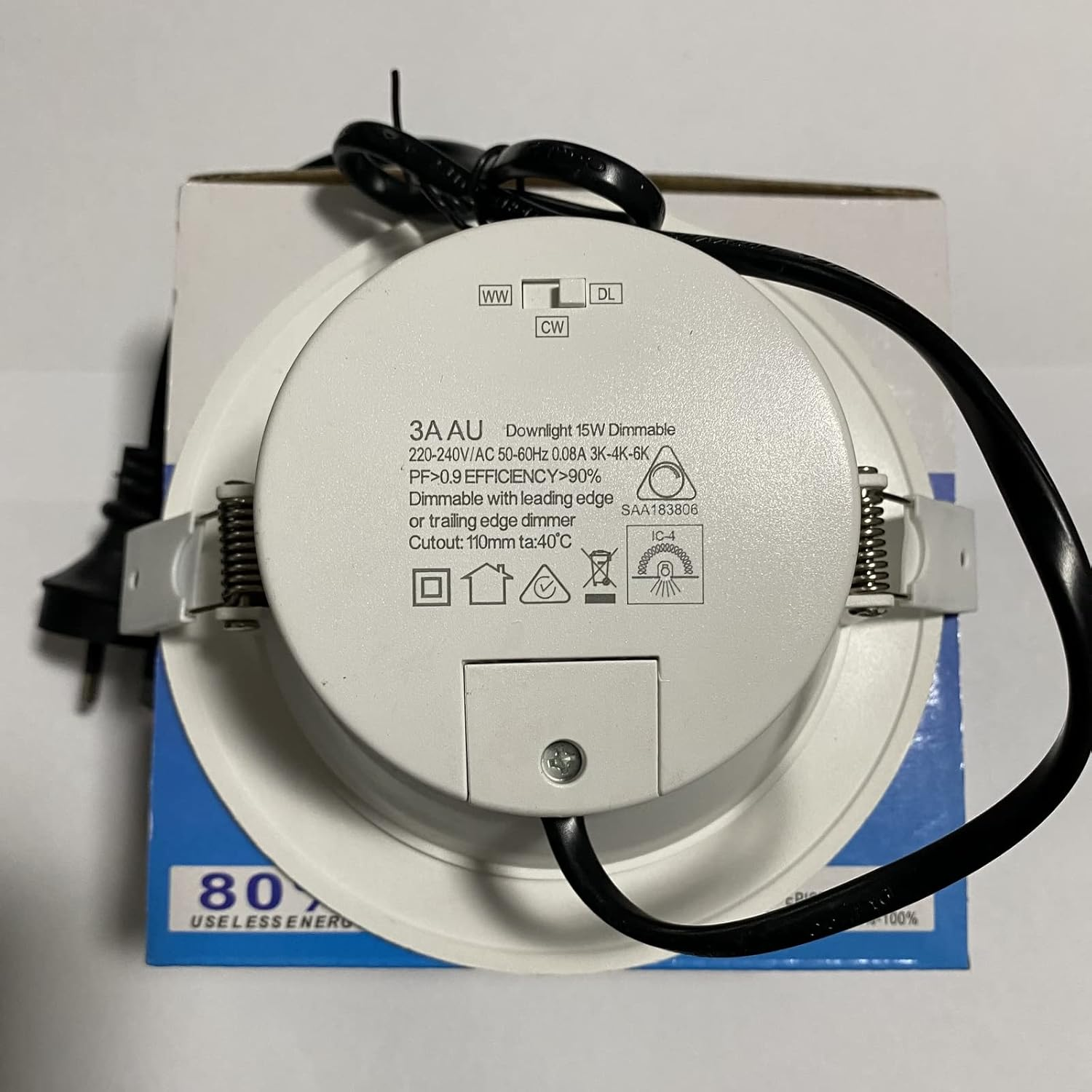 3A AU 15W Tri Colour CCT LED Dimmable Downlight - 110Mm Cut Out Flush - IP44 image number 1