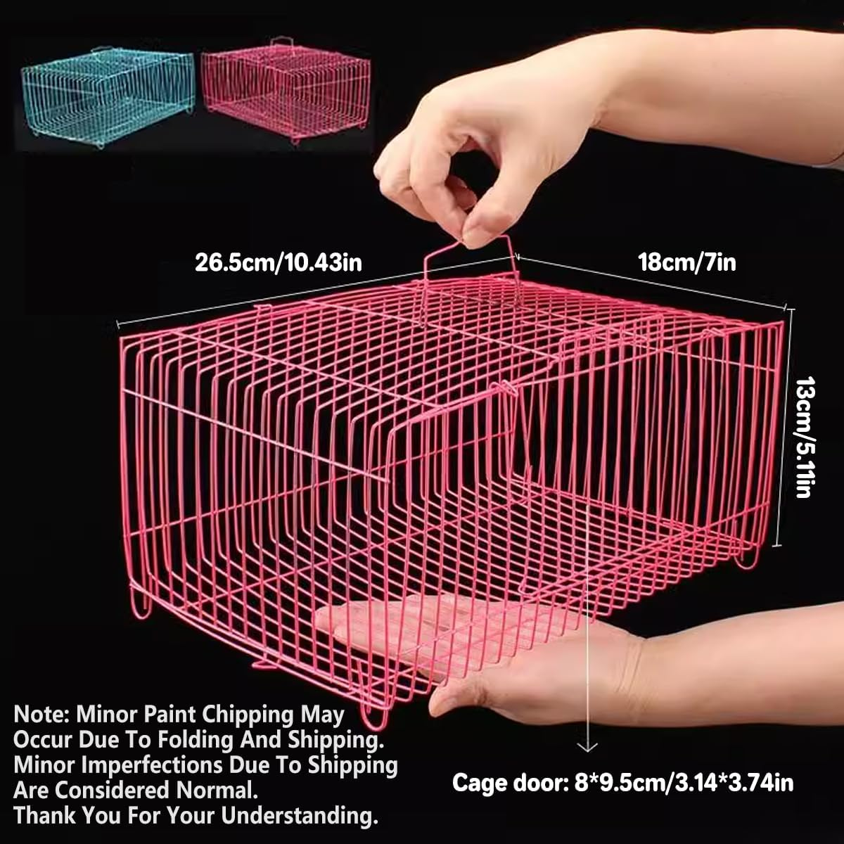 AIMALL 4-Piece Colourful Pet Transport Cage Set for Birds, Hamsters, and Rabbits, Durable Wire Design, 10.43 X 7 X 5.11 Inches, Blue and Pink image number 2
