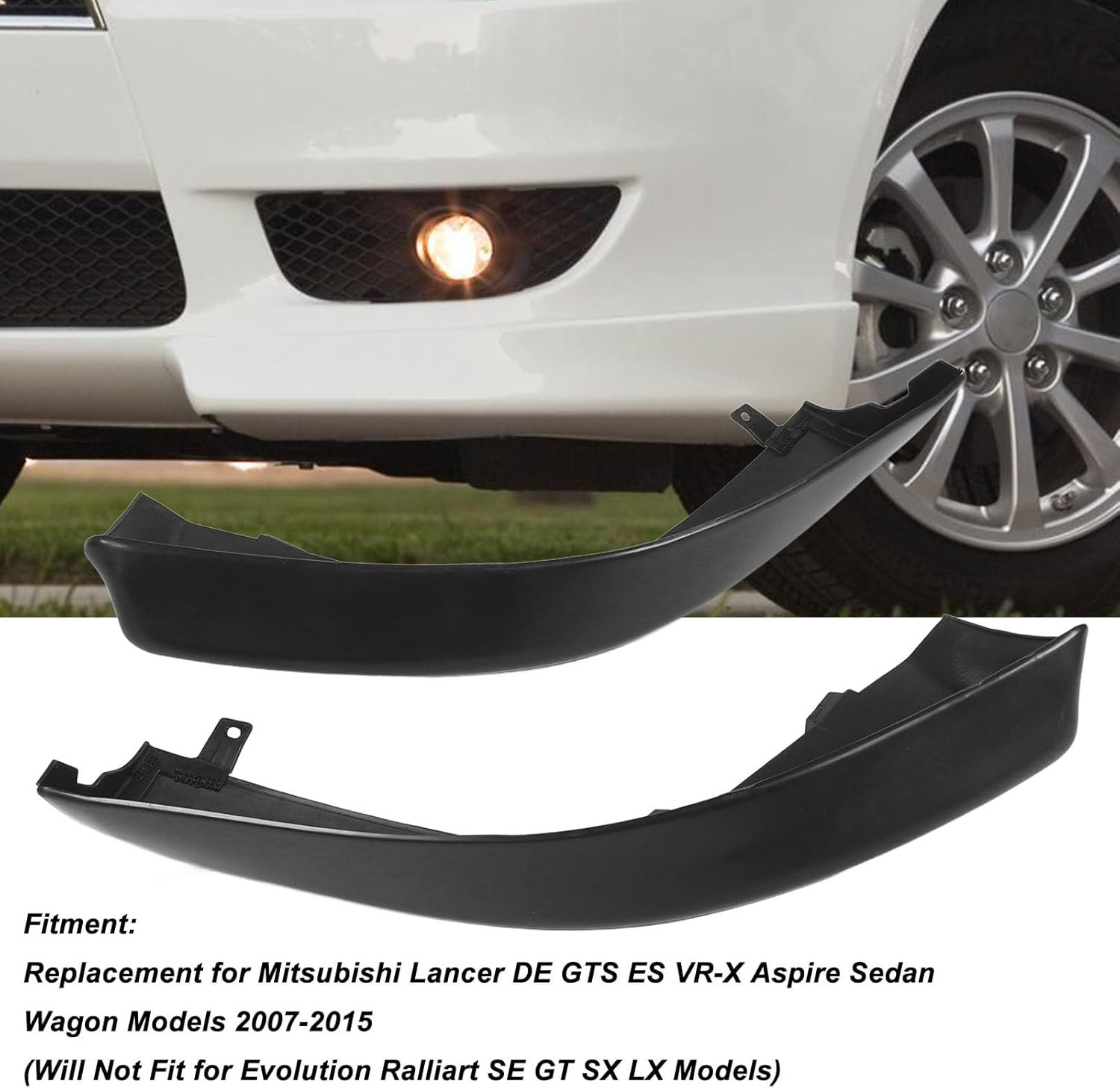 Front Bumper Spoiler, 2Pcs ABS Snap on Front Bumper Side Spoiler Replacement with Screw Kit for Mitsubishi Lancer DE GTS ES VR‑X Aspire, Front Bumper Lip Spoiler, Car Accessories image number 4