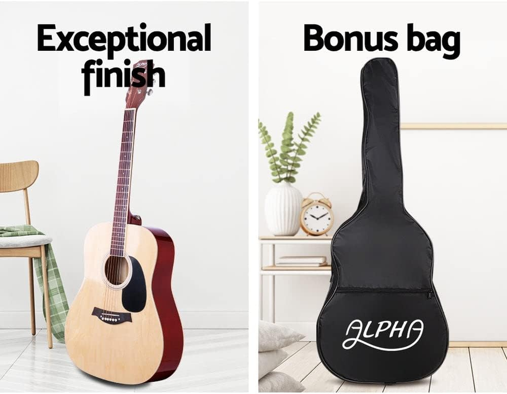 41 Inch Acoustic Guitar Wooden with Carry Bag ALPHA - Natural - 41" Natural image number 5