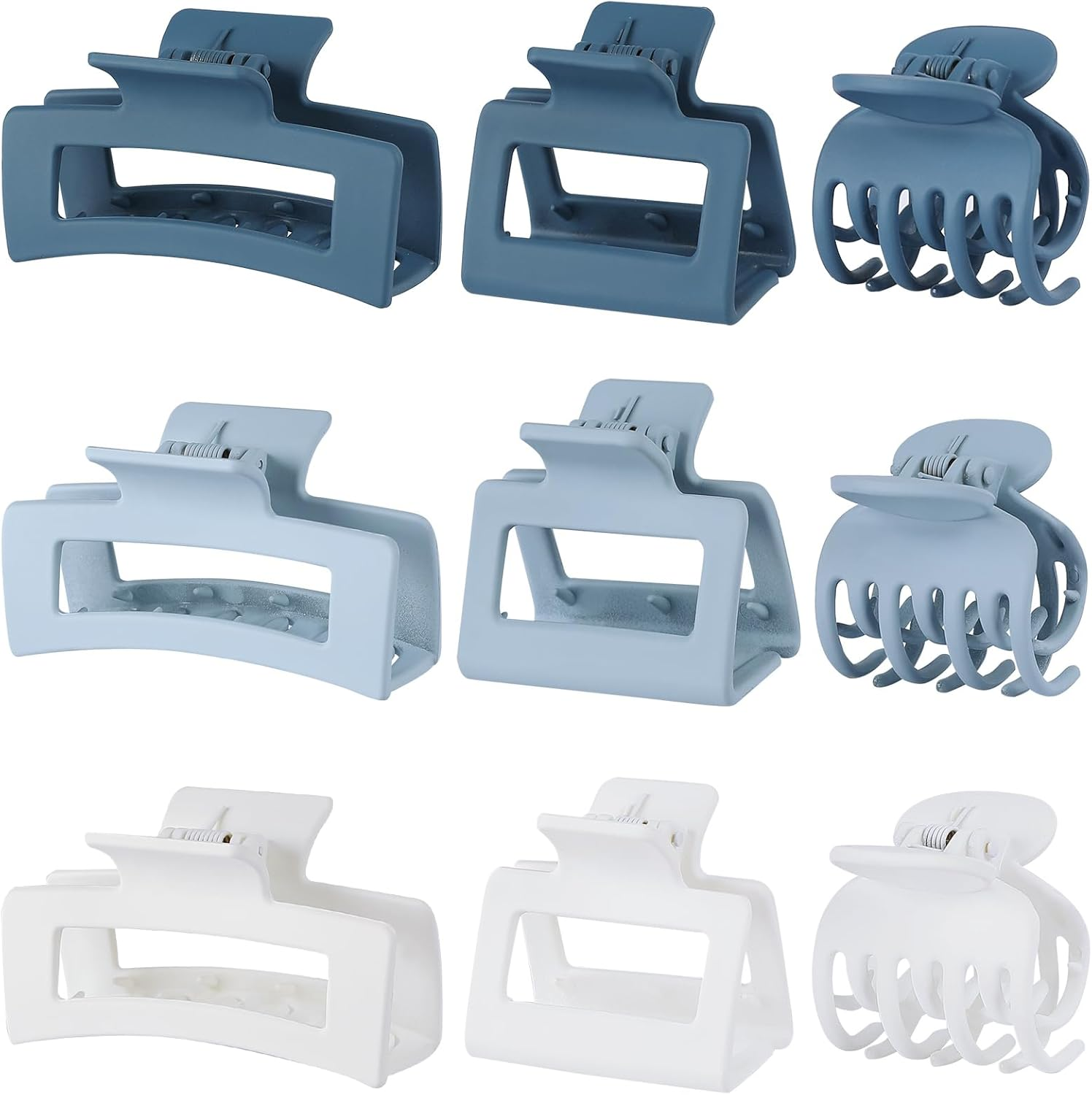 3 Style Claw Hair Clips Set for Women - 9 Pcs Medium Rectangle Clips for Thick Hair, Square Clips for Thin Hair - Grey