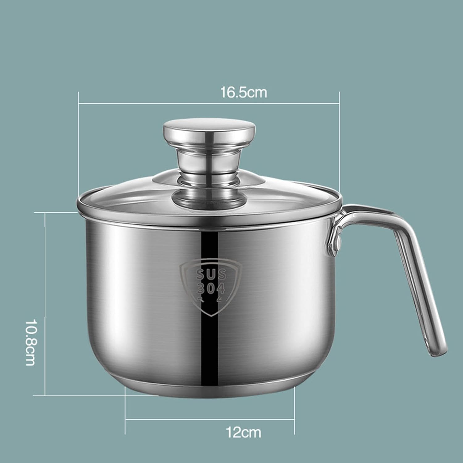 Omabeta Pack of 1 Stainless Steel Sauce Pan with Glass Lid and Handle, 16Cm Stainless Steel Cooking Pot for 1-2 Person, Thickened Base for Even Heating, Ideal for Home Kitchen and Camping Use image number 6