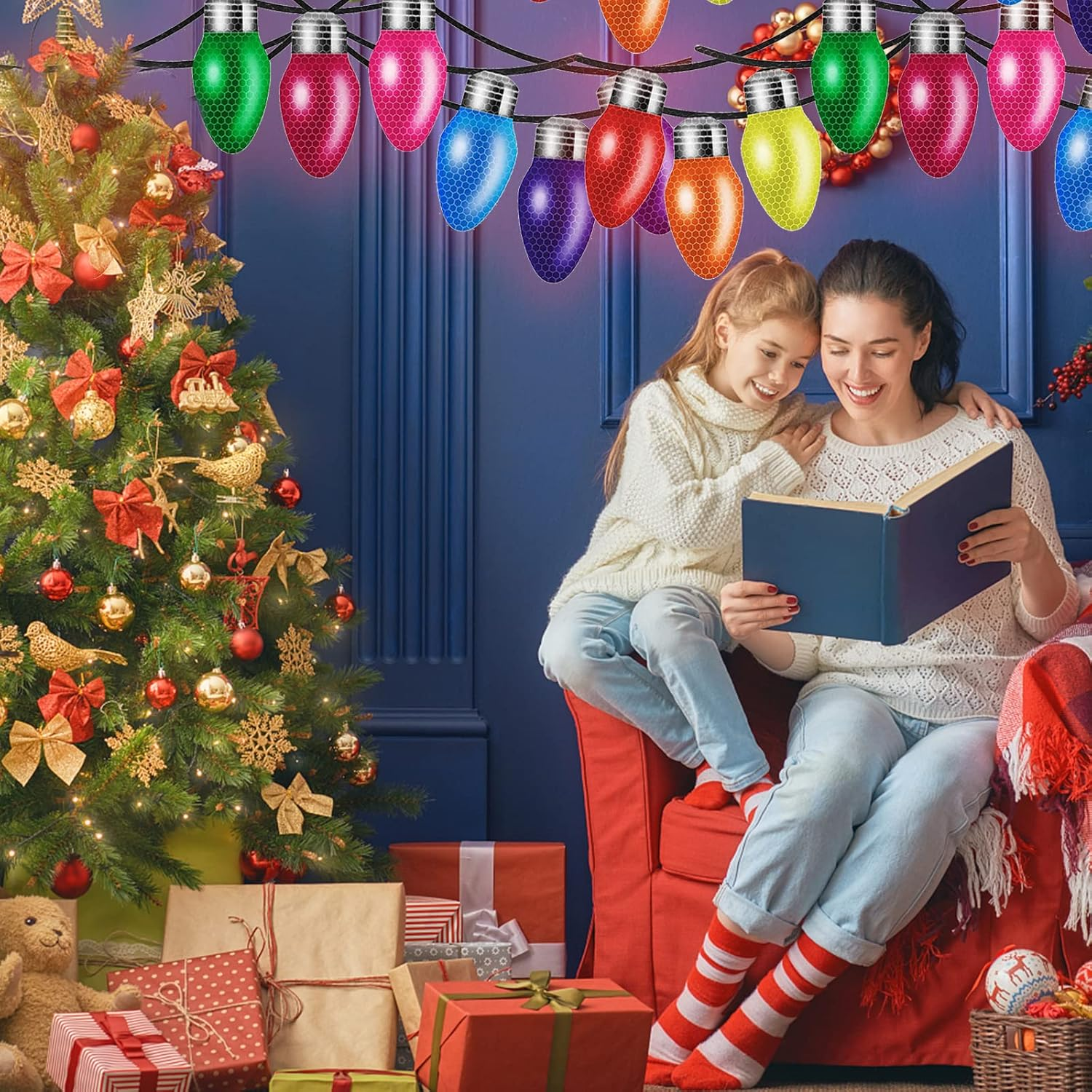 Christmas Car Magnets Lights Stickers, Reflective Car Magnet, Christmas Lights Bulb Magnet Set, Christmas Reflective Car Magnets Set for Xmas Holiday Birthday Cars Mailbox Window Decoration image number 1