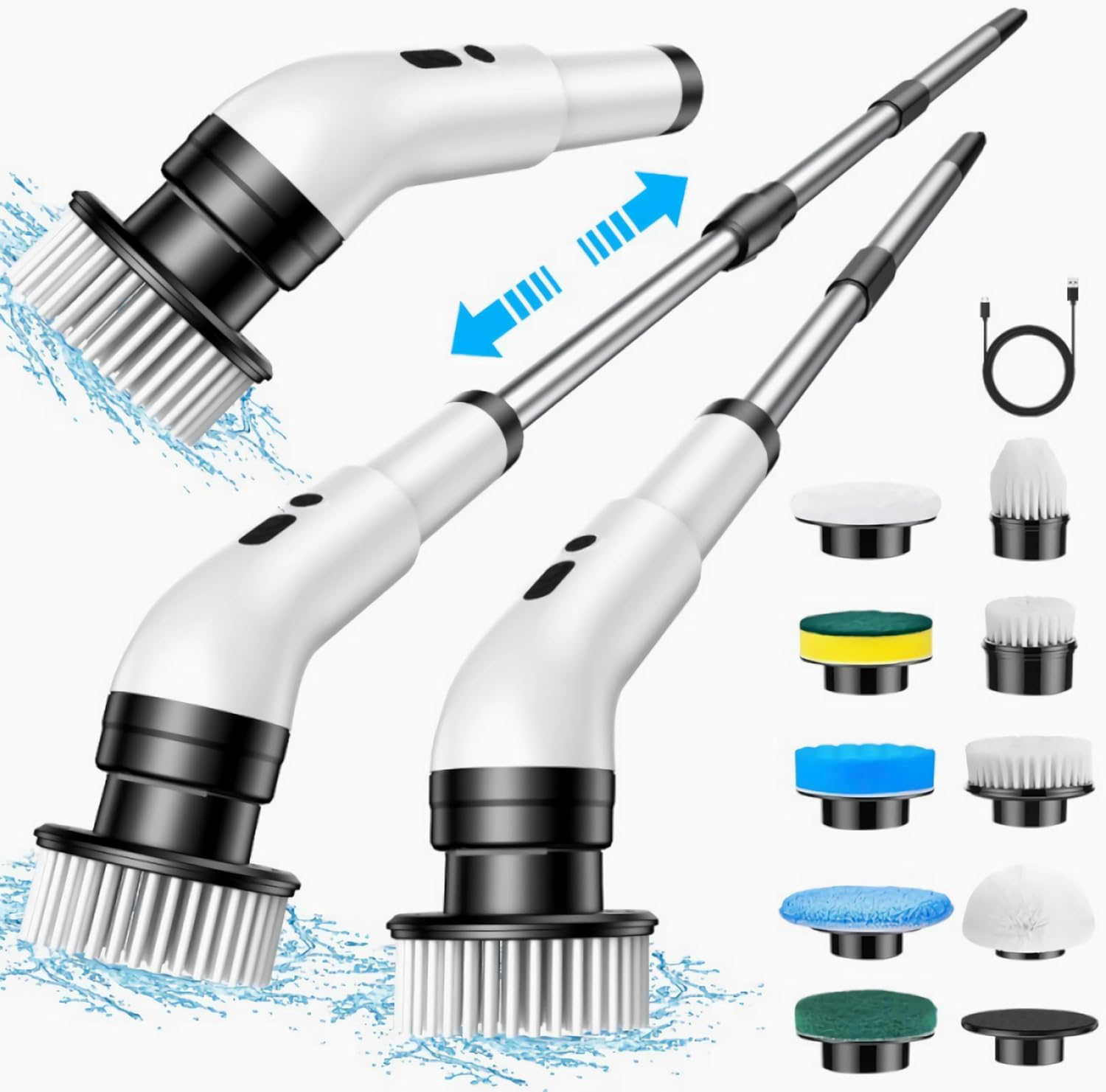 Electric Spin Scrubber, [IPX7 Waterproof] Cleaning Brush with 9 Replaceable Brush Heads, Power Scrubber for Bathroom, Kitchen, Floor, Tub, Toilet image number 4