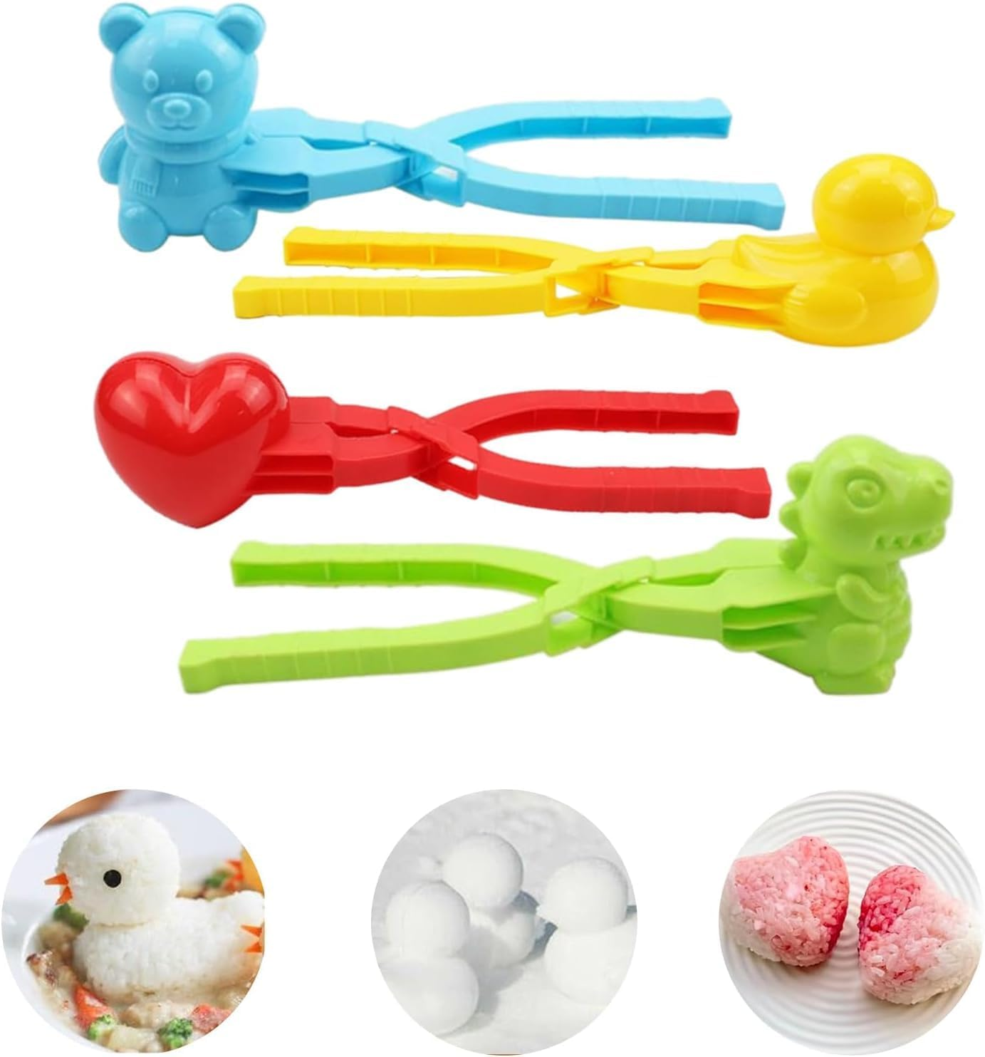 Duck Shaped Sushi Maker, 4Pcs Bear Duck Snowball Clip, Snow Clay Ball Maker, DIY Sushi Molds Animal Shapes for Rice/Mashed Potatoes/Snow