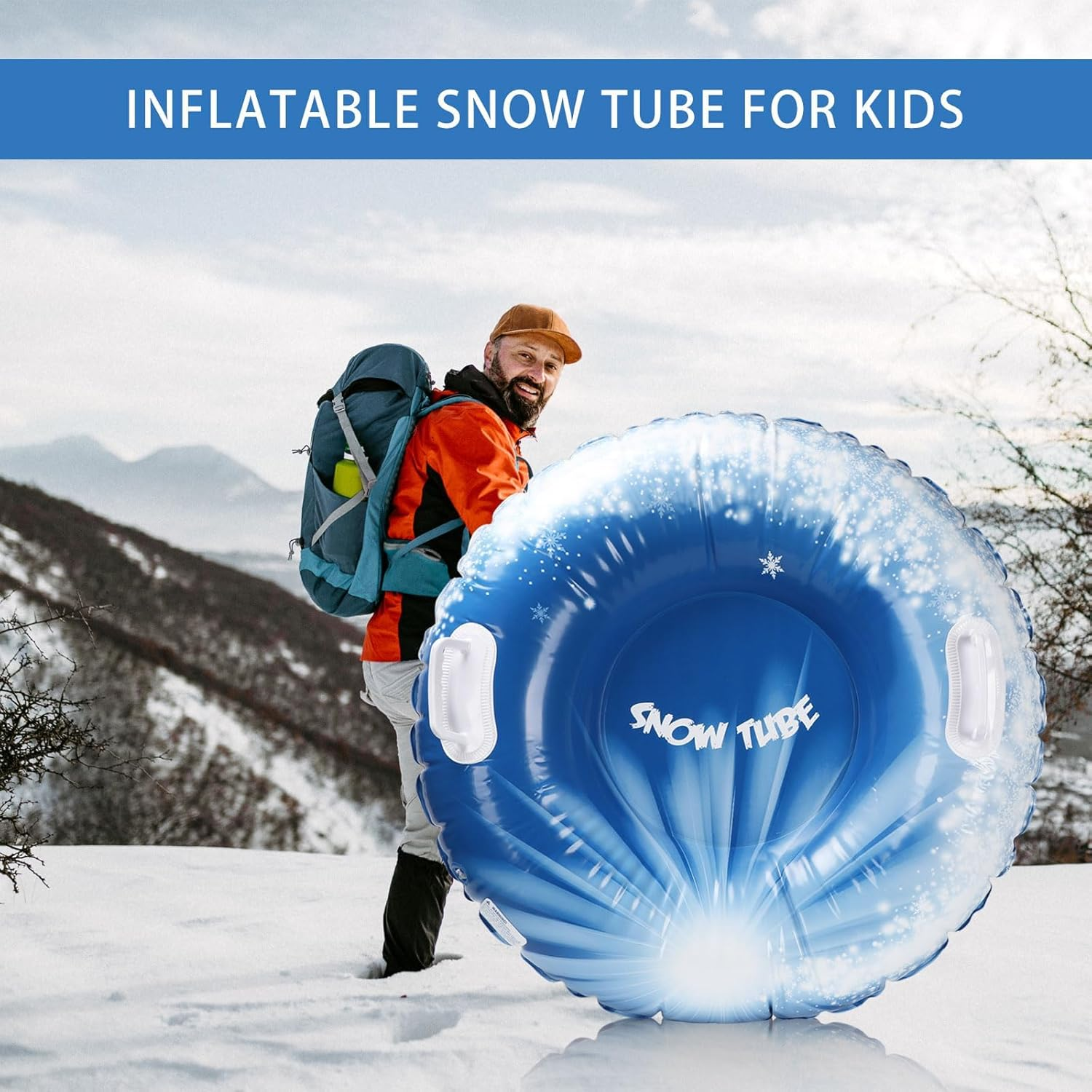 Snow Tubes, 37.4" 1Pack Inflatable PVC Snow Sled, Thickened Heavy Duty Hard Bottom Snow Sleds with Handles, Fun Winter Outdoor Sports Toys for Family Activities image number 5