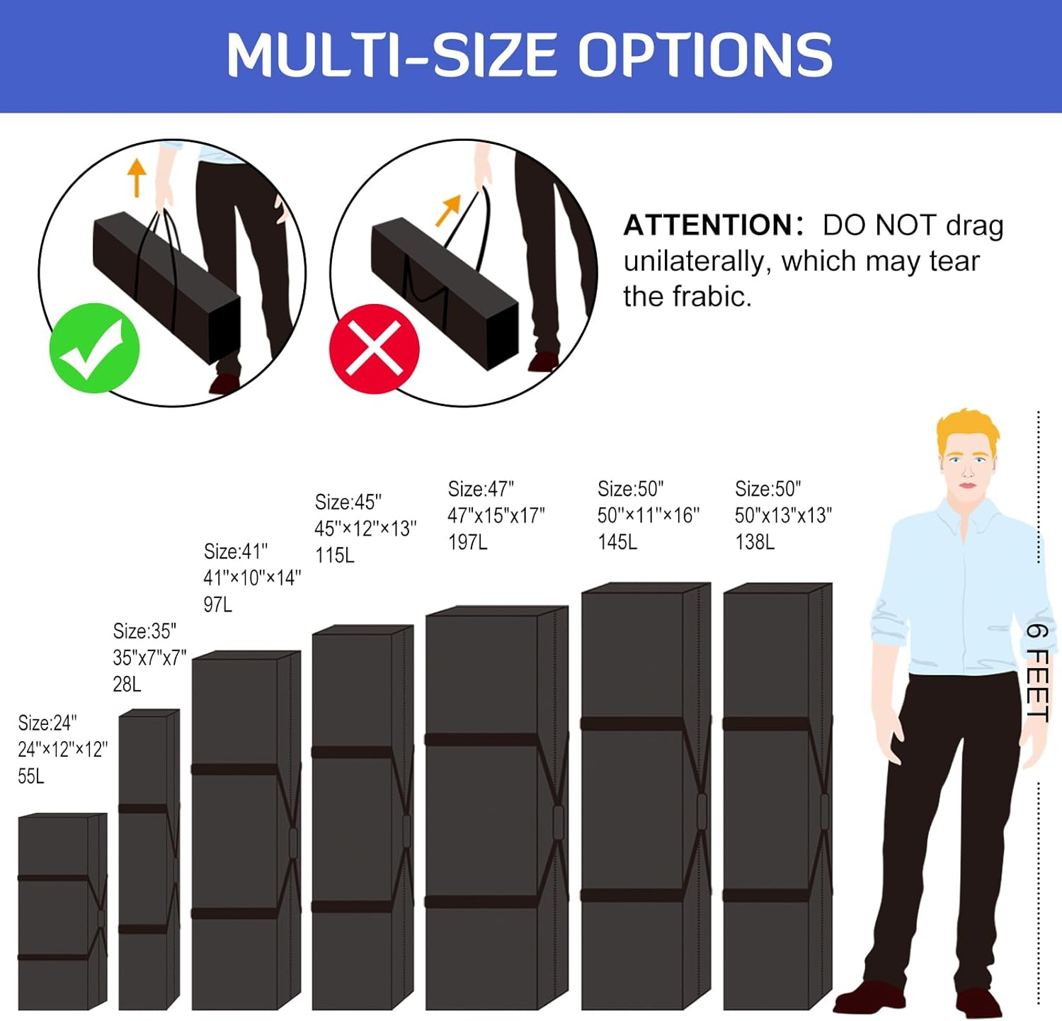 INFANZIA Duffel Bag, Large Capacity, Waterproof, Polyester, 47.2*13.7*17.7 Inches