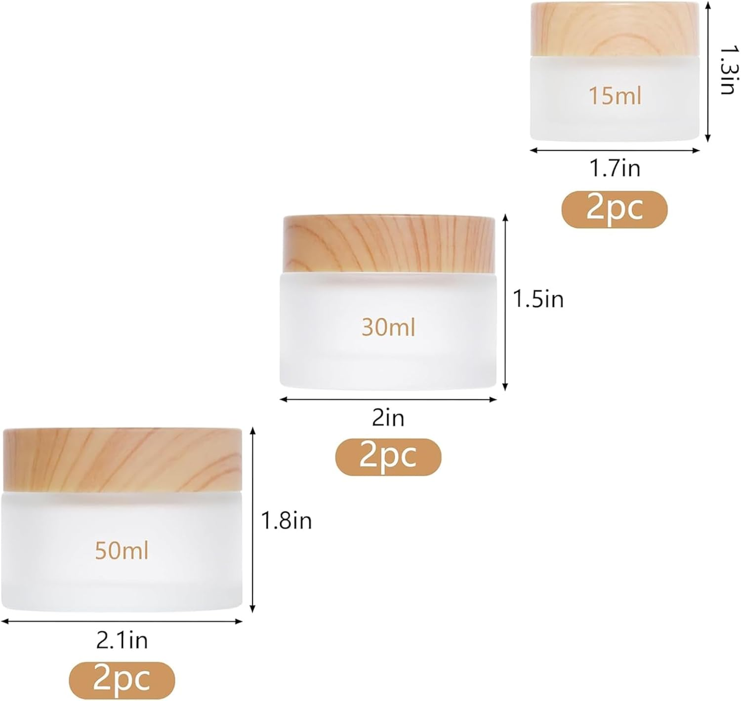 6 Pcs Glass Makeup Jar Set Refillable Storage Containers Travel Dividing Daily Storage for Cream, Cosmetics, Lotion, 50Ml/30Ml/15Ml Capacity image number 3