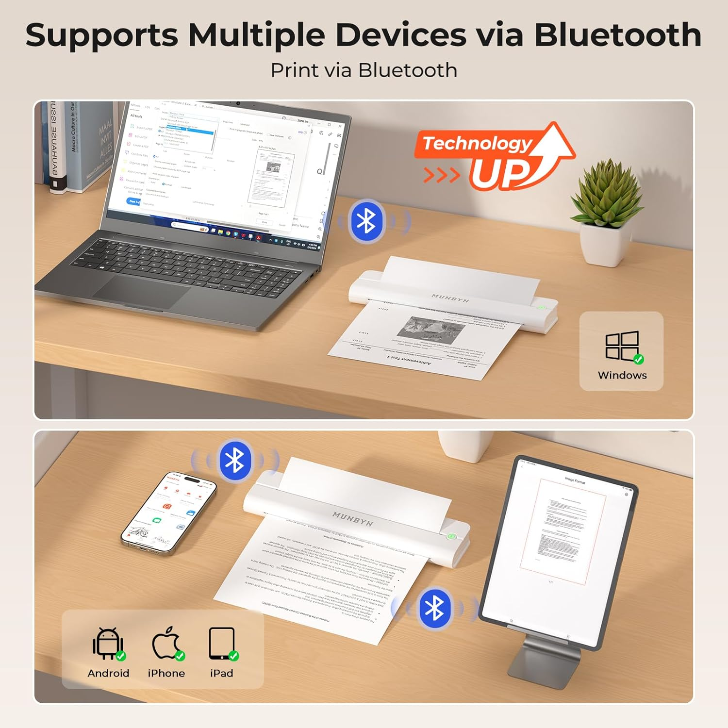 MUNBYN ITP02 A4 Thermal Printer, Portable Bluetooth Printer, High-Speed 14Mm/S, Supports 8.5"X11" & A4 Thermal Paper, Compatible with Android, Ios & Laptops, for Travel, Office, and School (White) image number 1
