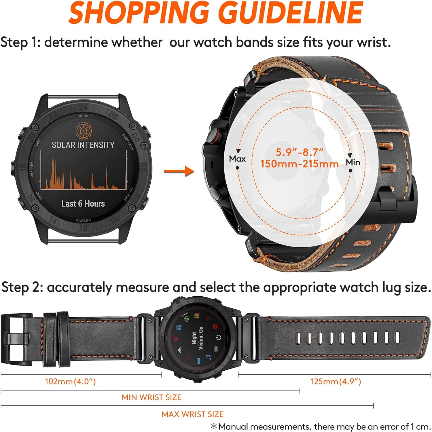 Hemsut H Compatible with Fenix 5 Band 22Mm Width Soft Horween Leather Watch Strap for Fenix 5 Plus/Fenix 6/Fenix 6 Pro/Fenix 7/Exip/Forerunner 935/945/Approach S60/Quatix 5&hellip;