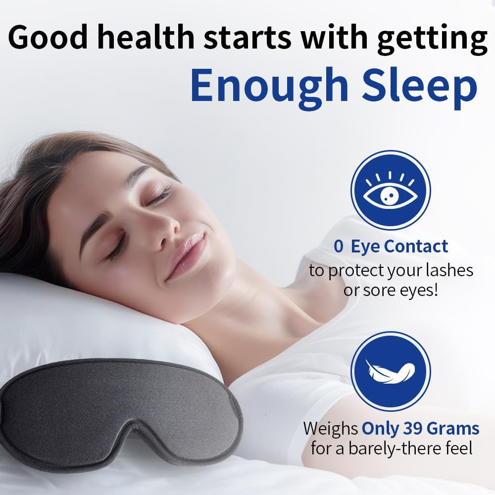 Sleep Eye Mask for Men and Women Zero Pressure Sleeping Eye Mask with Adjustable Strap Ultra Soft & Comfortable 3D Contoured Blackout Sleep Mask for Nap/Travel/Yoga/Sleeping/Shift Work/Meditation image number 5