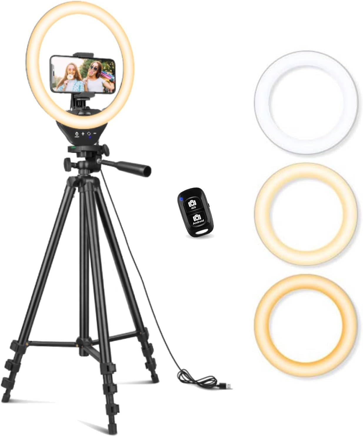 Sensyne 10'' Ring Light with 50'' Extendable Tripod Stand, LED Circle Lights with Phone Holder for Live Stream/Makeup/Youtube Video/Tiktok, Compatible with All Phones image number 6
