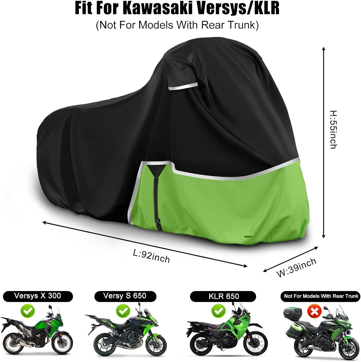 Waterproof Motorcycle Cover Replace for Kawasaki KLR 650 Versys X300 650 without Trunk Models, 420D Oxford Cloth Motorcycle Cover for Snow Rain Dust Protection image number 2