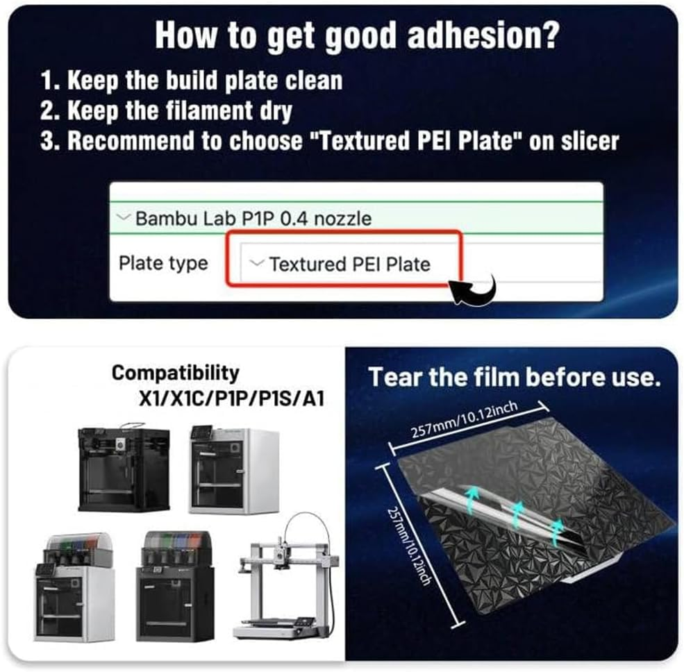 3D Printer PEO PET Build Plate for Bambu-Lab X1/X1C/X1E/P1P/P1S/A1 3D Printer,Peo+Carbon Fiber PET Surface257X257Mm image number 2