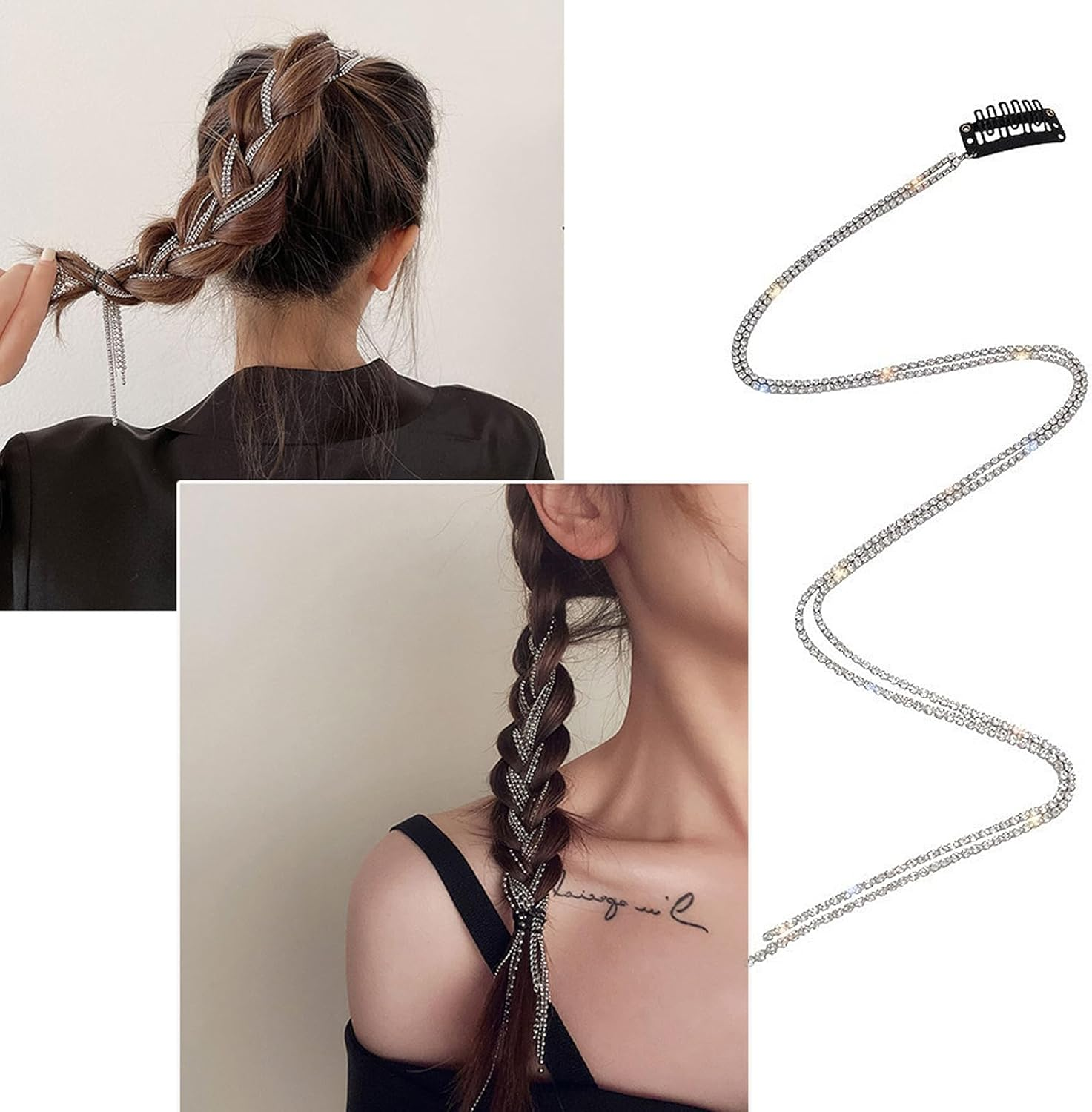 DHWEKU Rhinestone Hair Chains, Pack of 4, Punk Tassel Hair Clips, Chains, Crystal Hair Clips, Long Hair Clips with Rhinestones, Bling Hair Accessories for Women and Girls image number 4