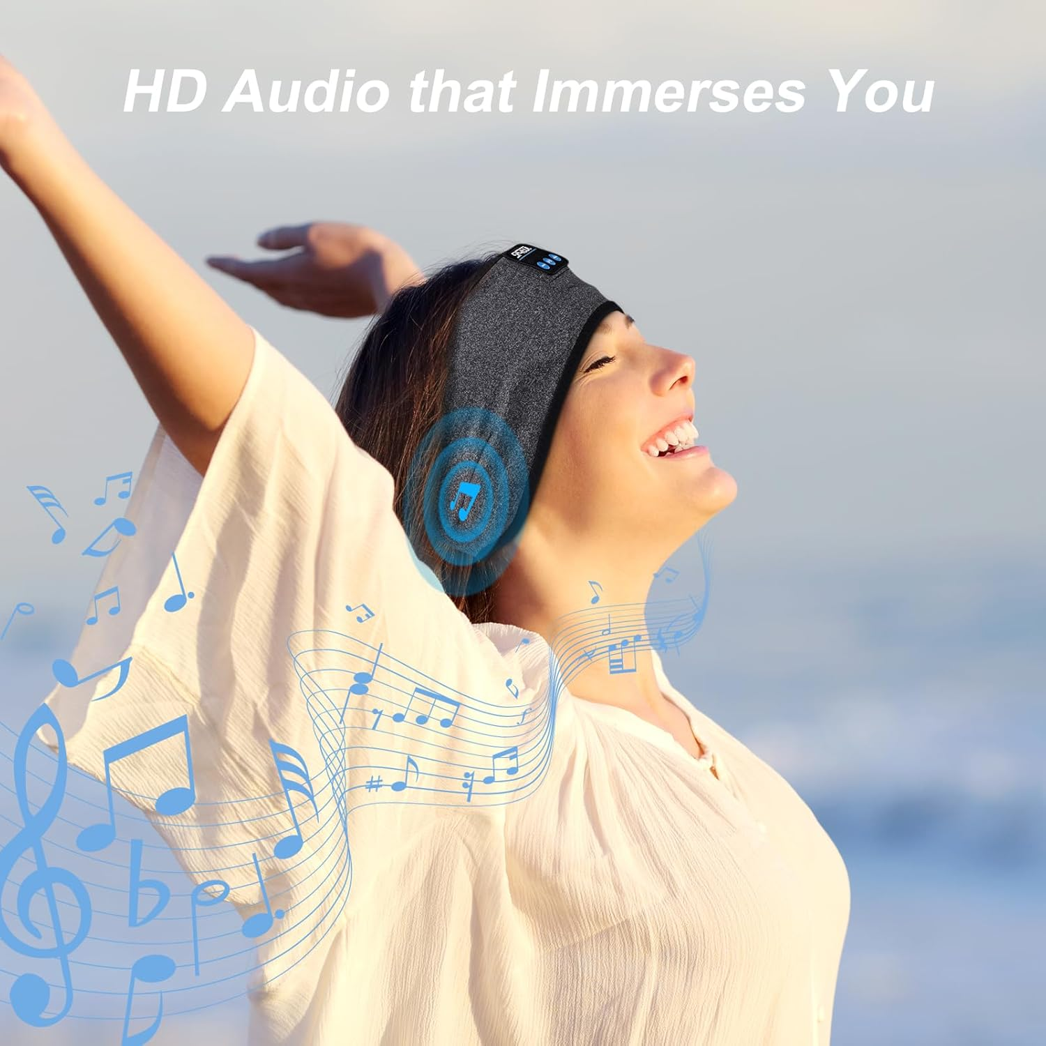 Sleep Headband Headphones, Ultra-Comfortable Sport Headband - Wireless Music & Hands-Free Calls for Sports, Yoga, and Sleep - HD Sound, 12-Hour Battery, Soft & Washable Fabric (Gray) - Gray image number 3