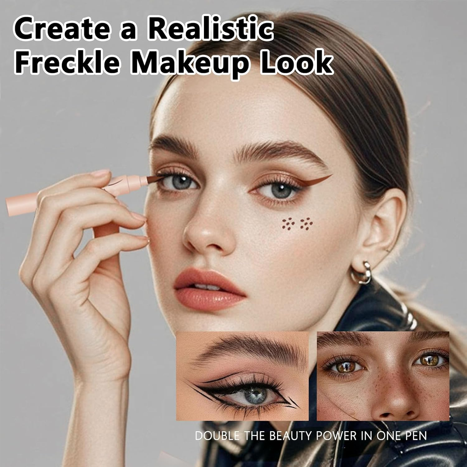 Ueiykoz Eyeliner Freckle Pen,2 in 1 Liquid Freckle Stamp & Smudge-Proof Liquid Eyeliner,Natural Long Lasting Waterproof Freckles Tattoo Pen,High Pigment(01# Light) image number 4